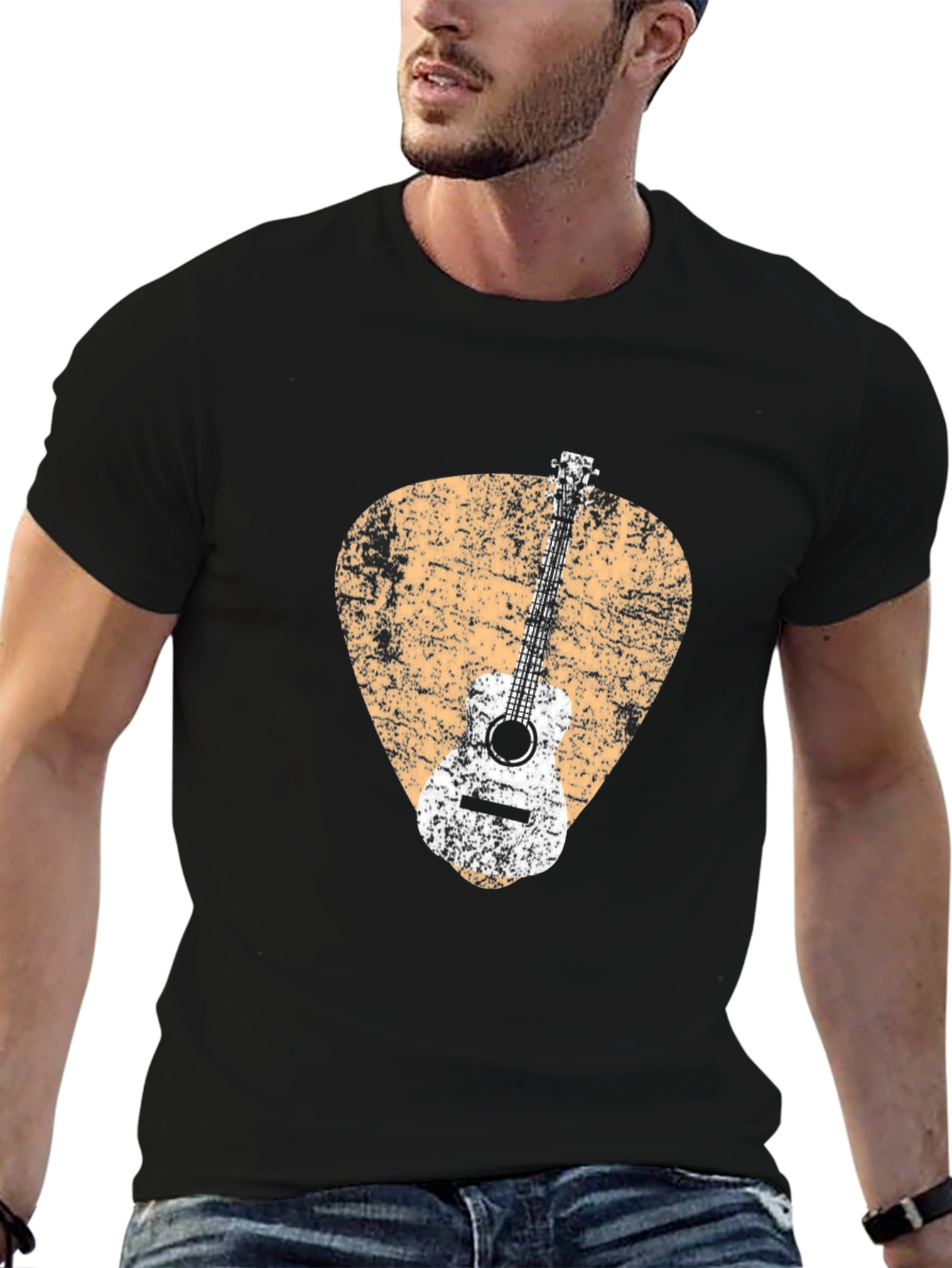 Black Guitar Pick Graphic Tee - Distressed Style view 6