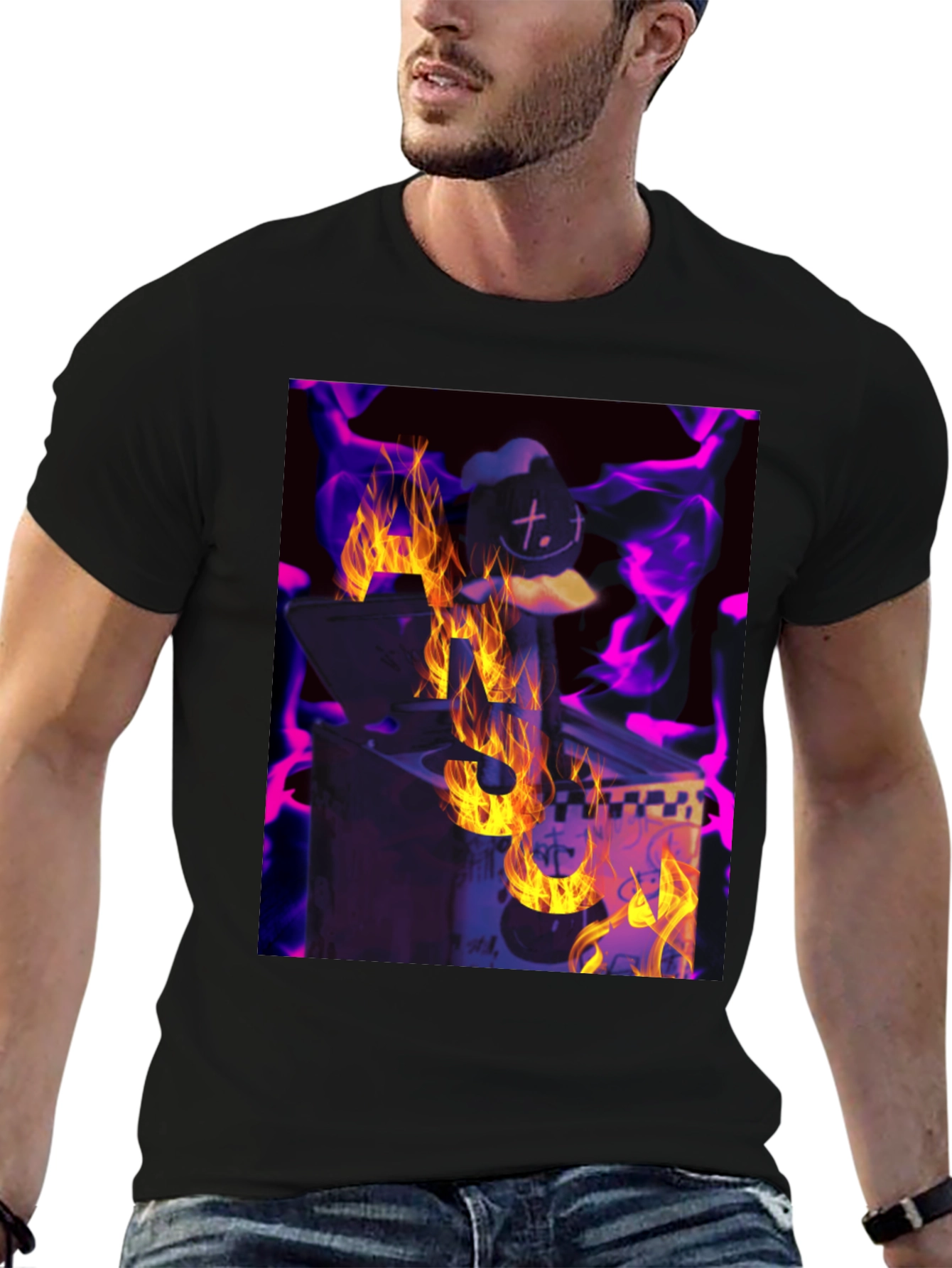 Black Fiery DJ Graphic Tee - Burning Beats T-Shirt view 6