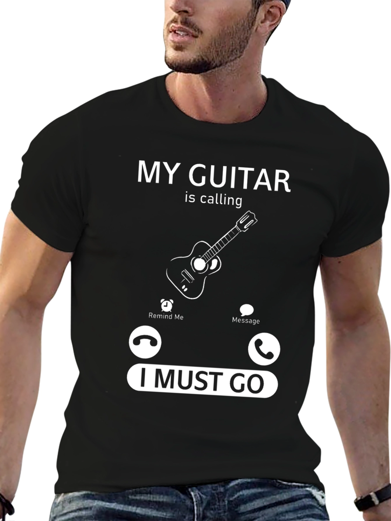 Black My Guitar Is Calling Funny Music Lover T-Shirt view 6