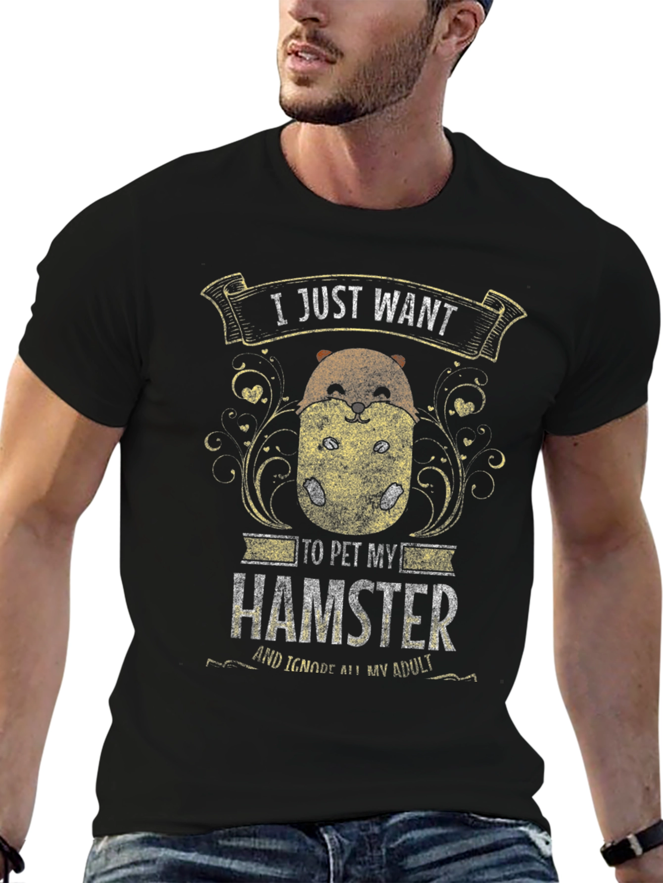Black Hamster Lover Graphic Tee - "I Just Want to Pet My Hamster" view 6