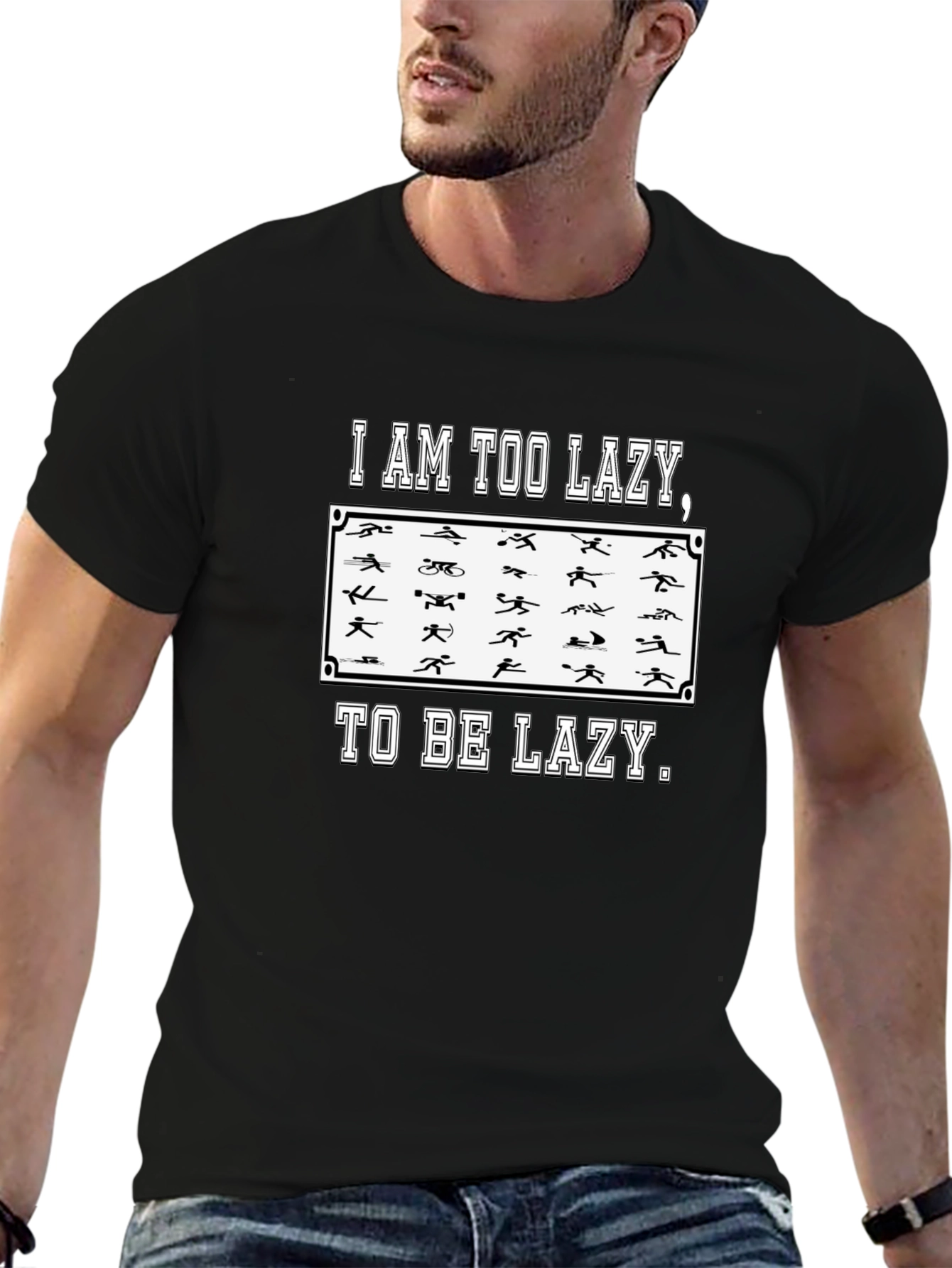 Black Too Lazy Triathlon Funny Men's T-Shirt view 6