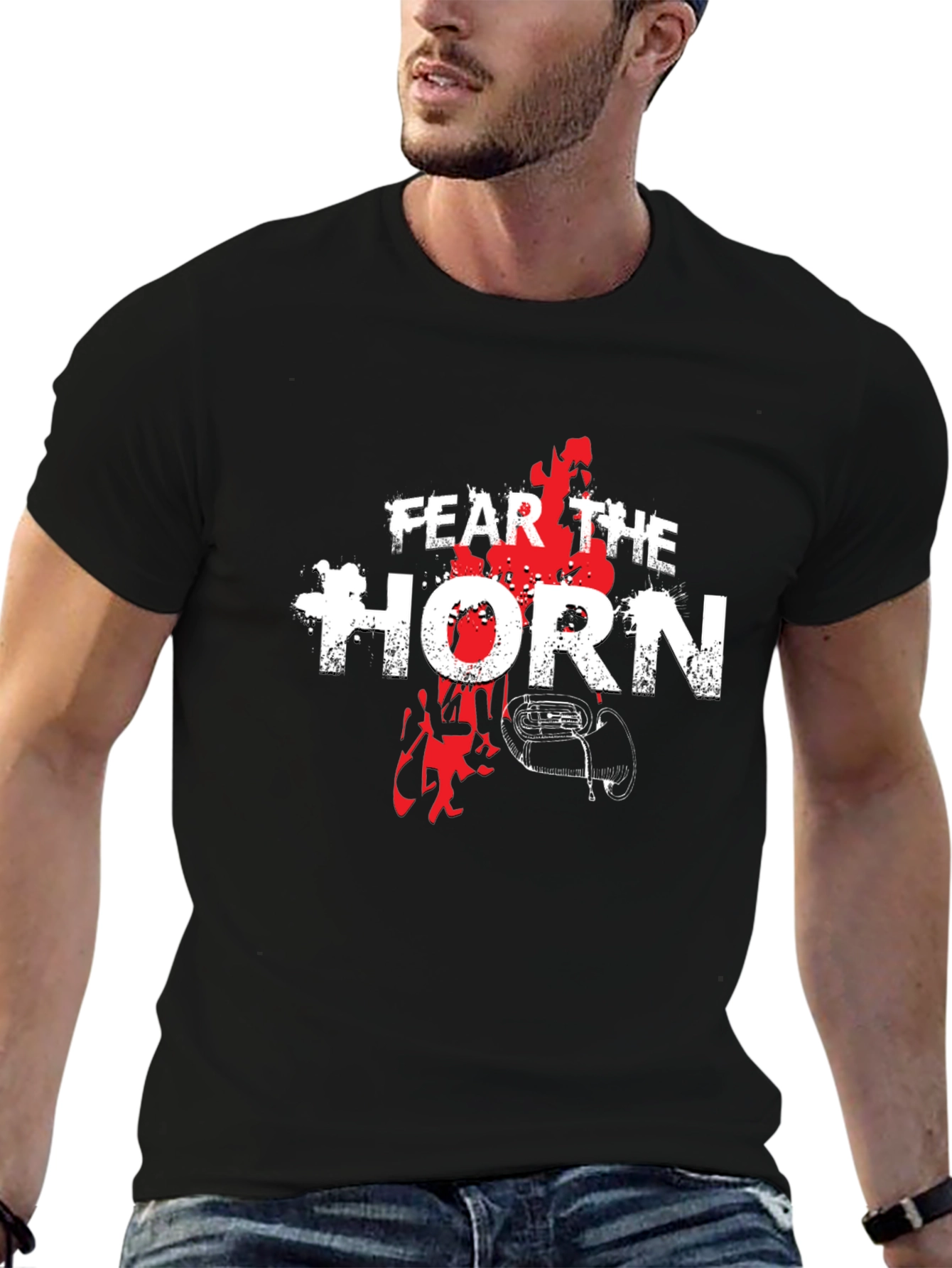Black Fear the Horn Graphic Tee - Black Cotton T-Shirt view 6