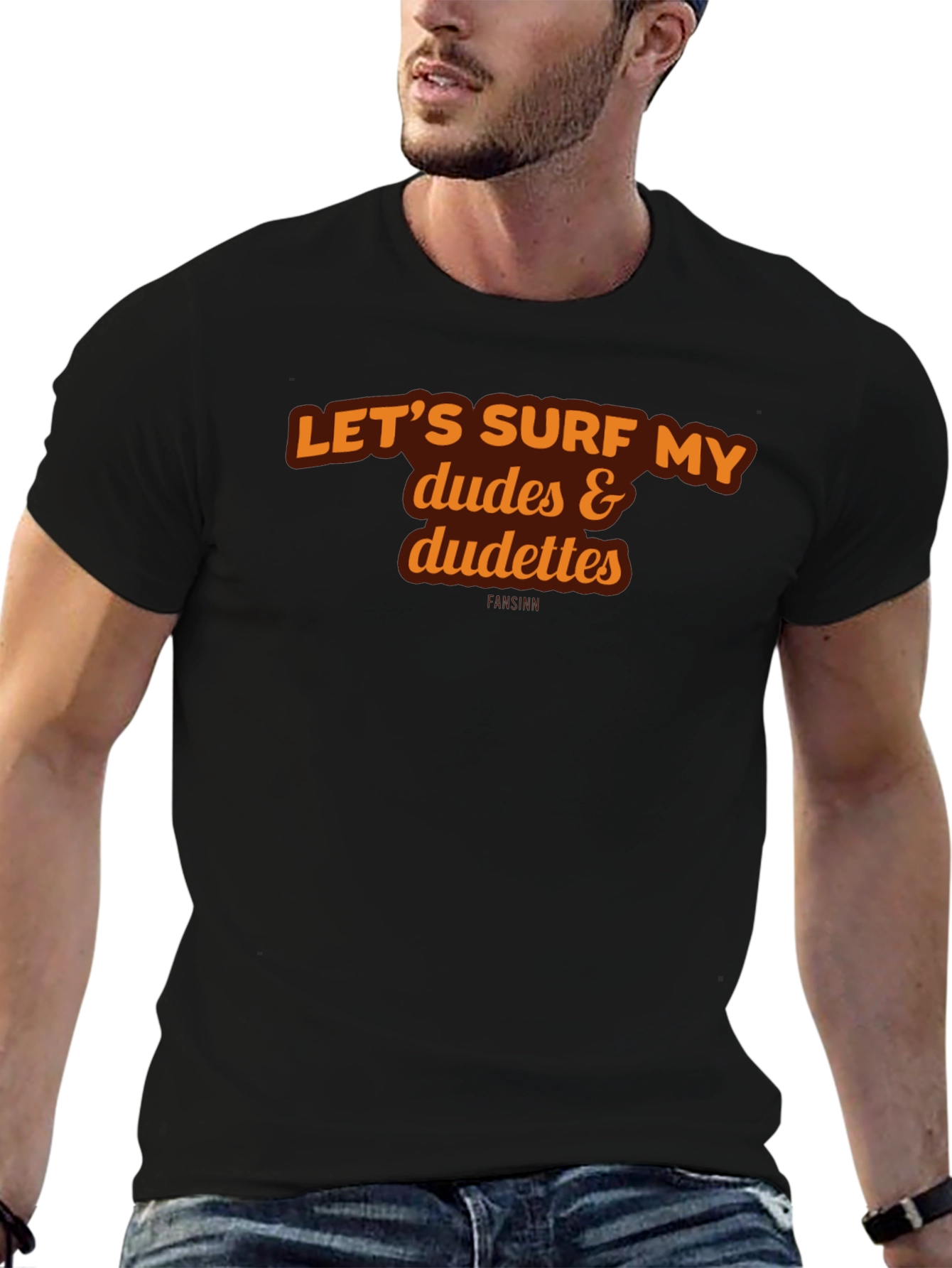 Black Let's Surf Dudes & Dudettes Graphic Tee view 6
