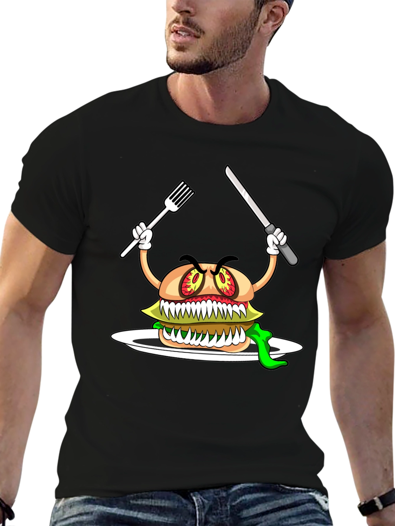Black Monster Burger Graphic T-Shirt - Black view 6