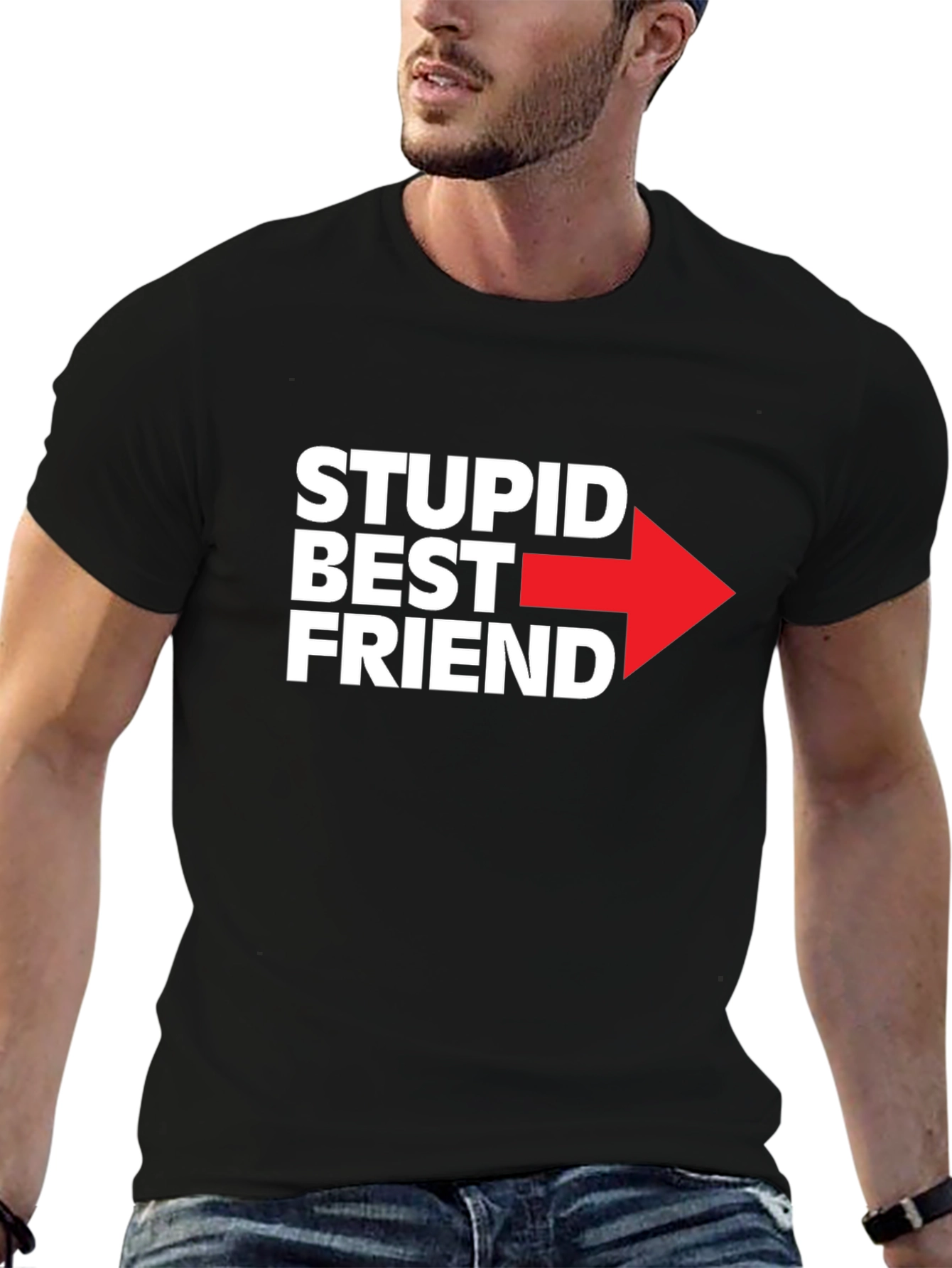 Black Stupid Best Friend Graphic T-Shirt - Funny Friendship Tee view 6