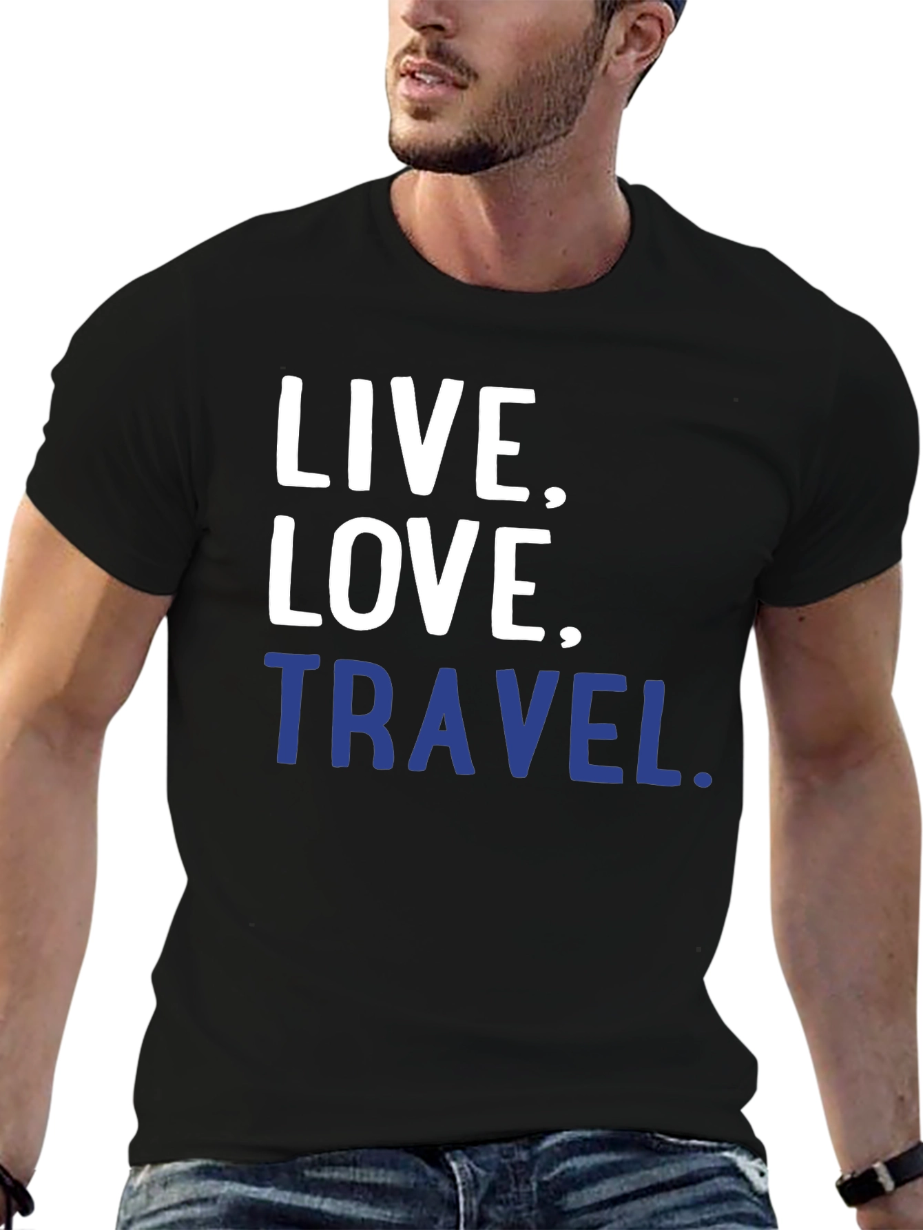 Black Live, Love, Travel T-Shirt - Black Graphic Tee view 6