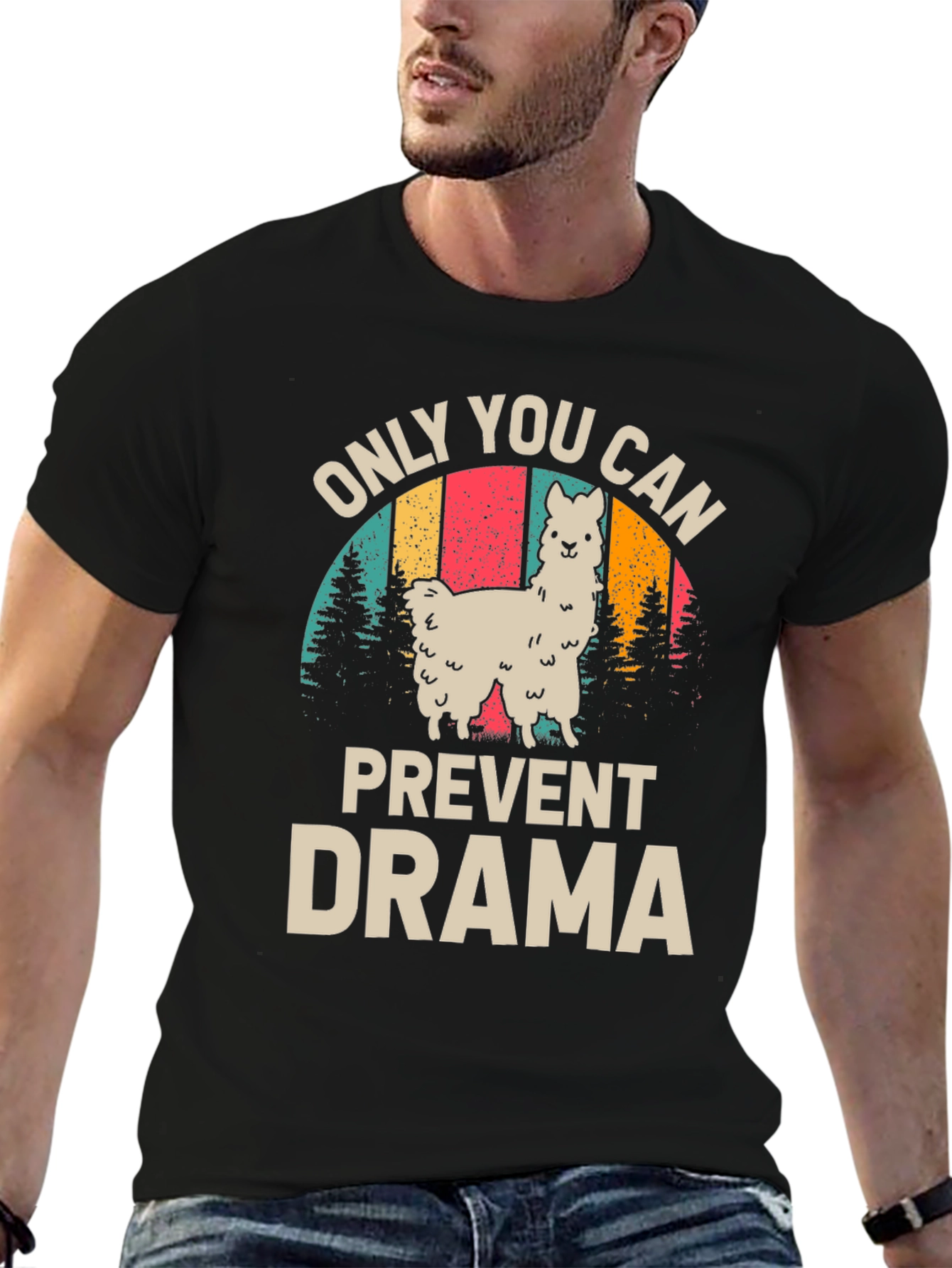 Black Only You Can Prevent Drama Llama Graphic Tee view 6