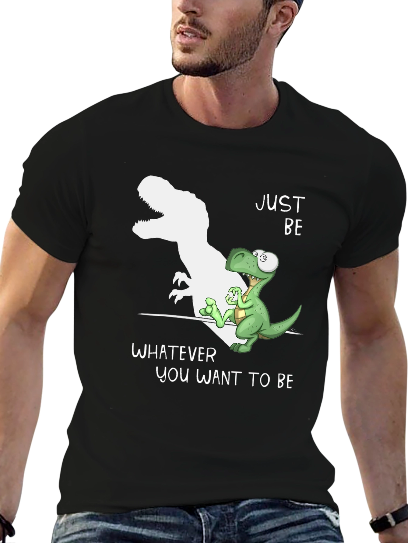 Black Just Be Dinosaur T-Shirt - Inspirational Graphic Tee view 6