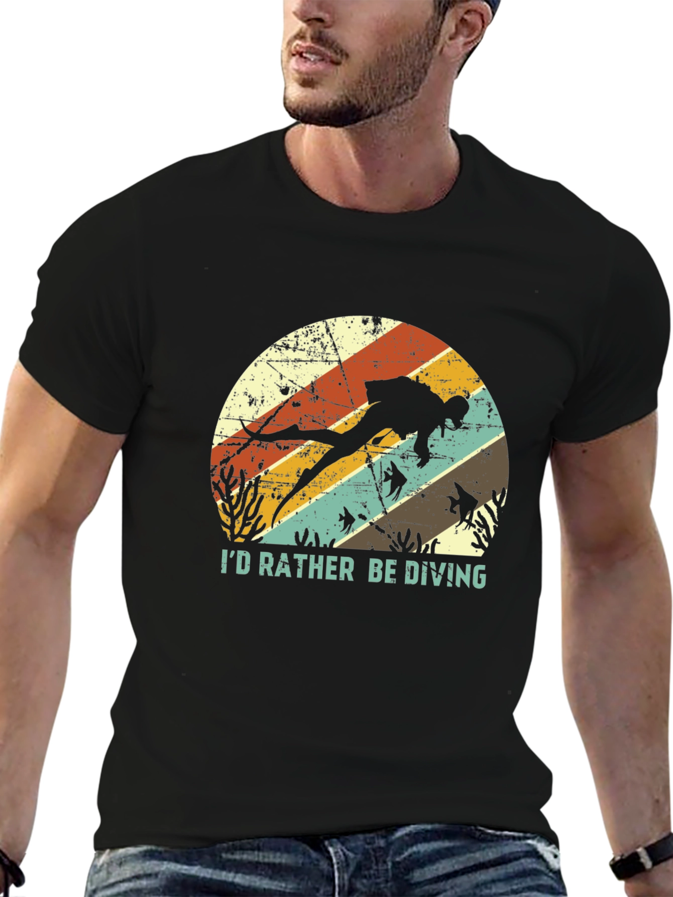 Black I'd Rather Be Diving T-Shirt - Scuba Diver Tee view 6