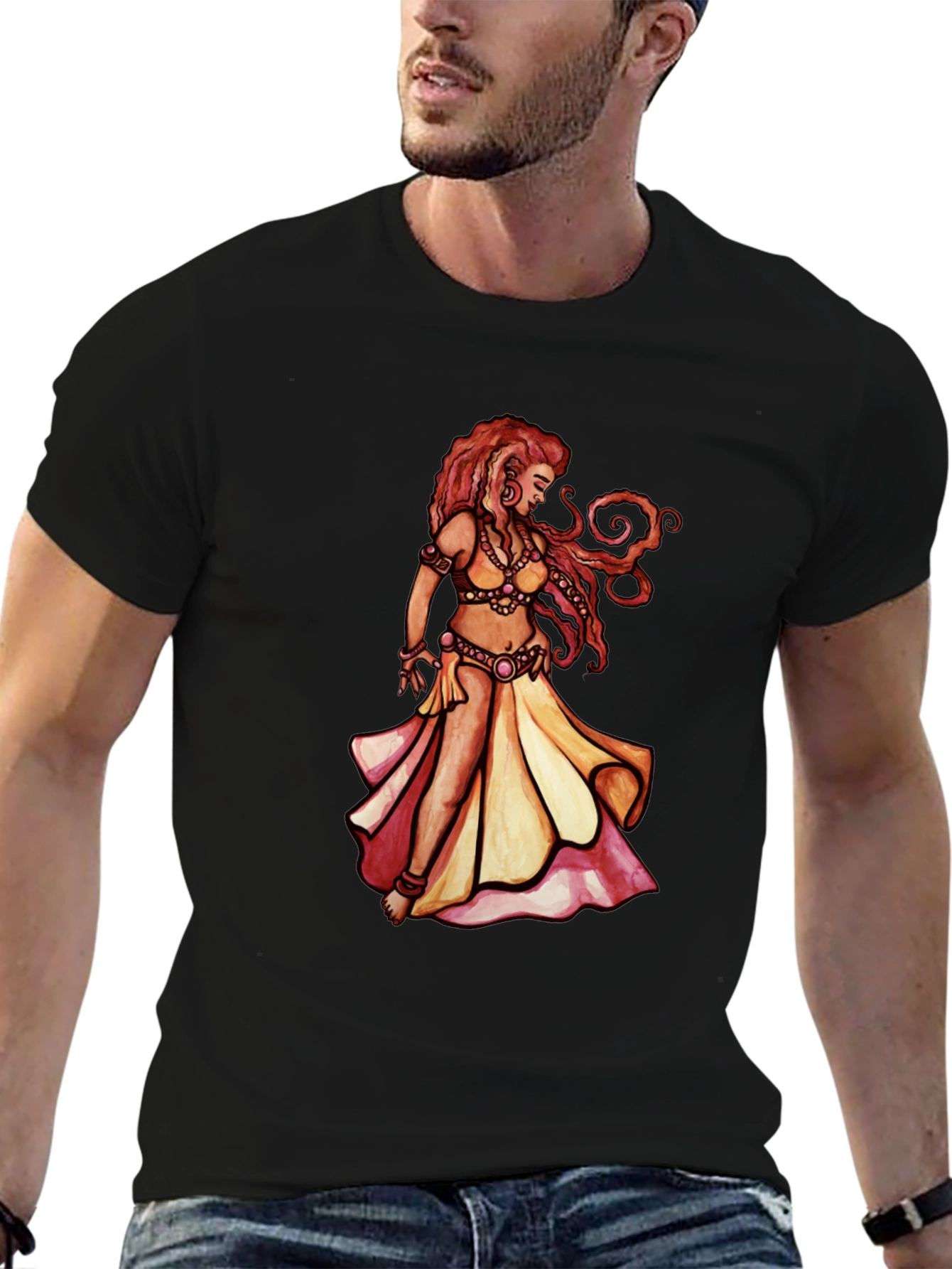 Black Belly Dance Art T-Shirt - Unique Graphic Tee view 6