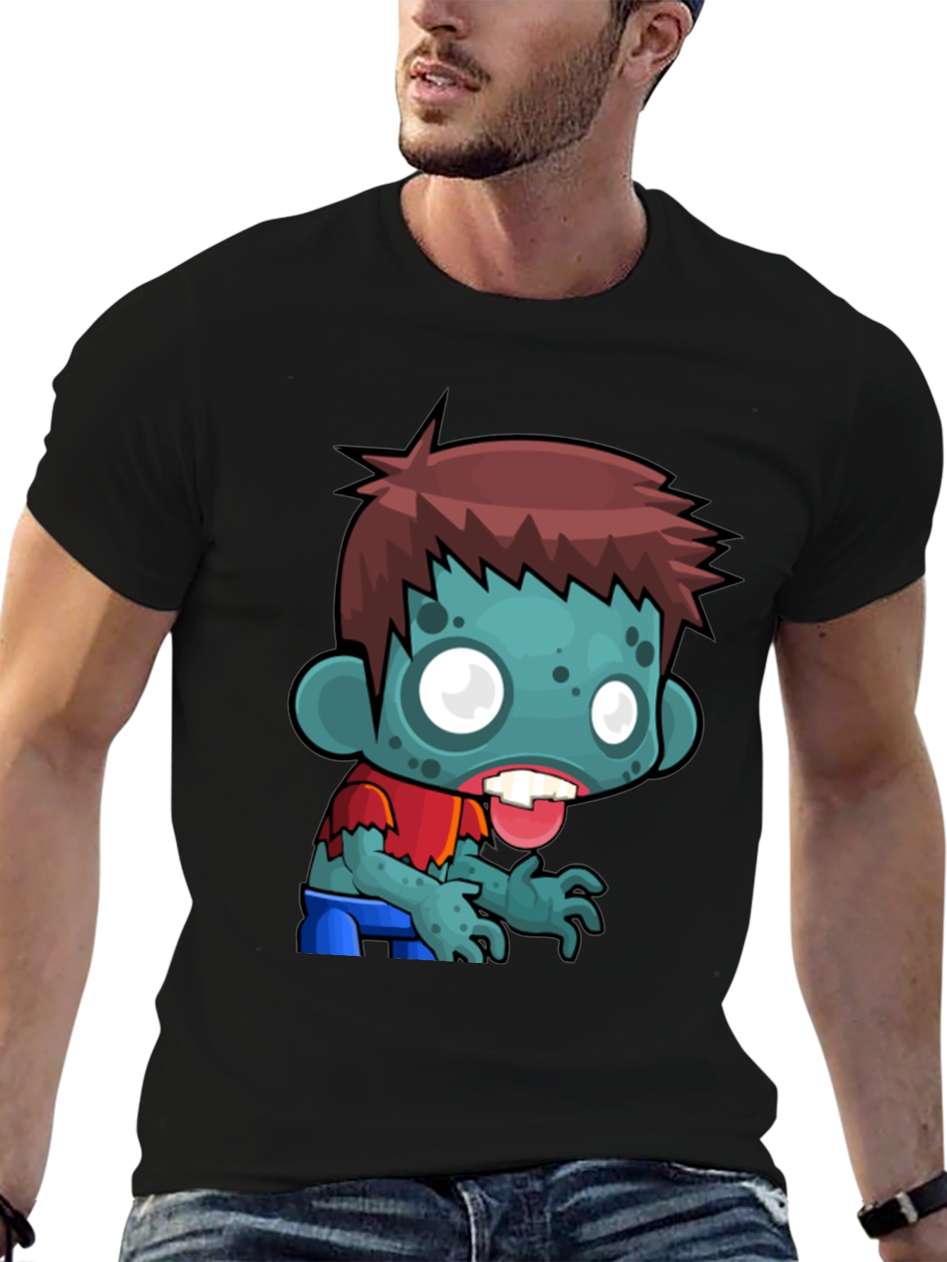 Black Cartoon Zombie Graphic T-Shirt - Mens Black Tee view 6