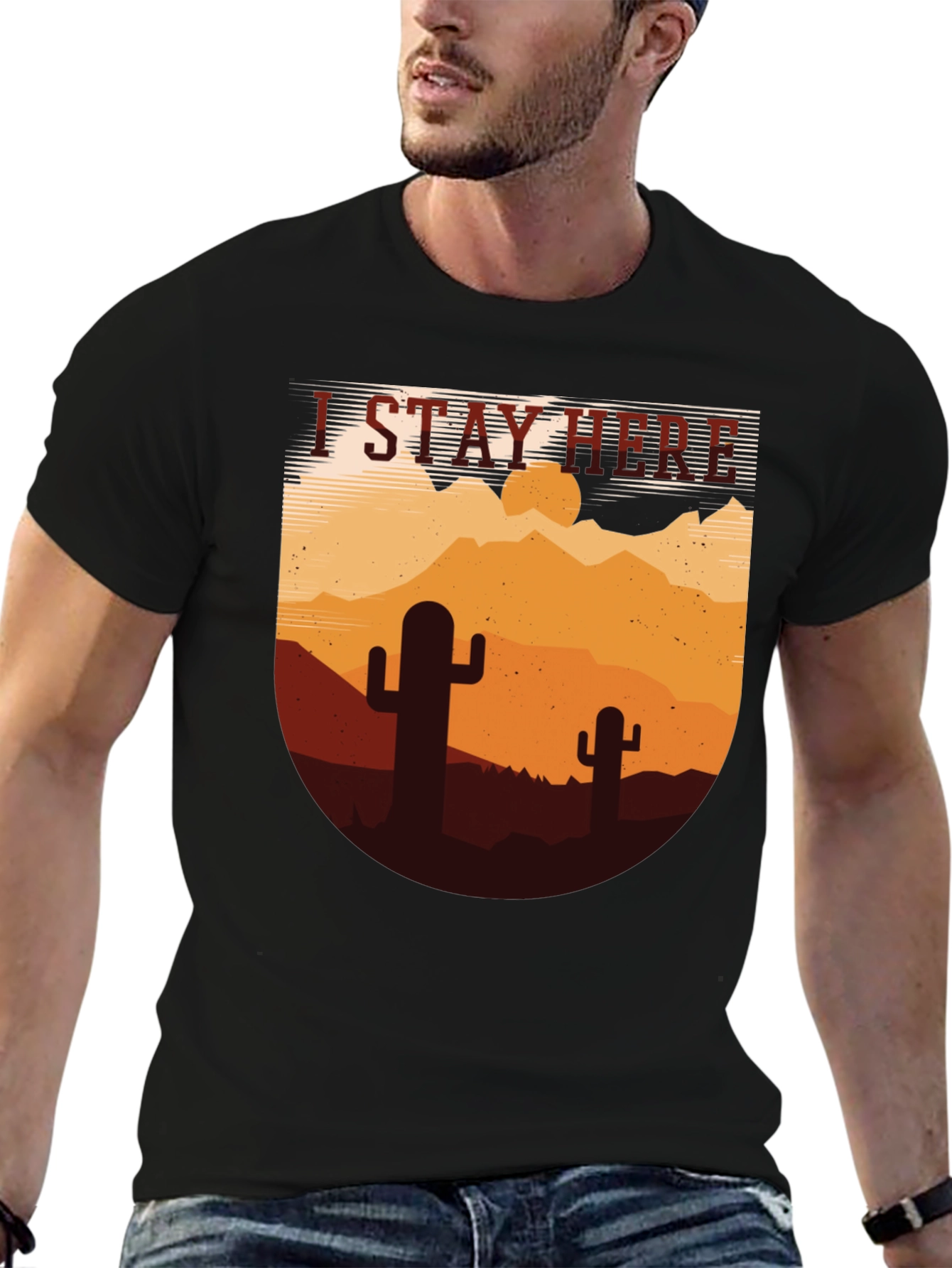 Black I Stay Here Graphic Tee - Desert Cactus Design view 6