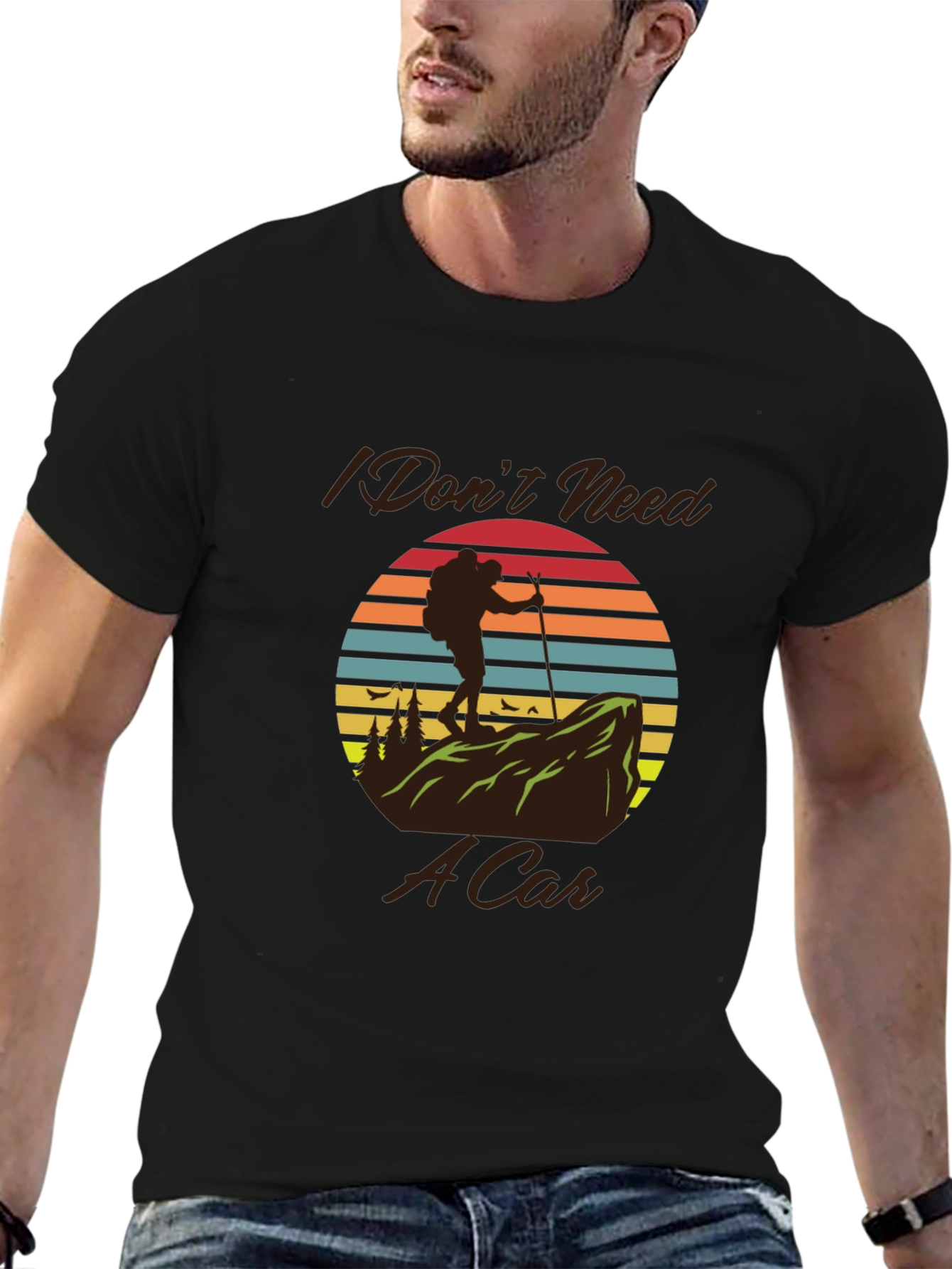 Black Hiking T-Shirt - I Don't Need A Car view 6