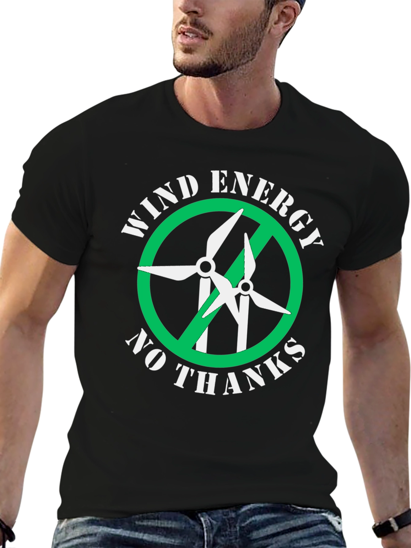 Black Wind Energy No Thanks Graphic T-Shirt view 6