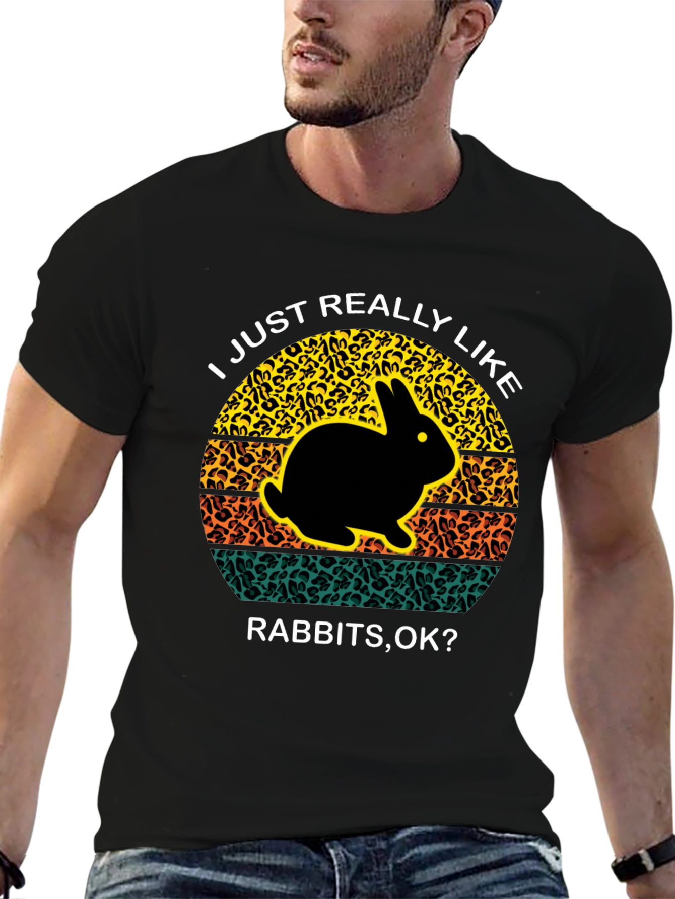 Black I Just Really Like Rabbits OK Black T-Shirt view 6