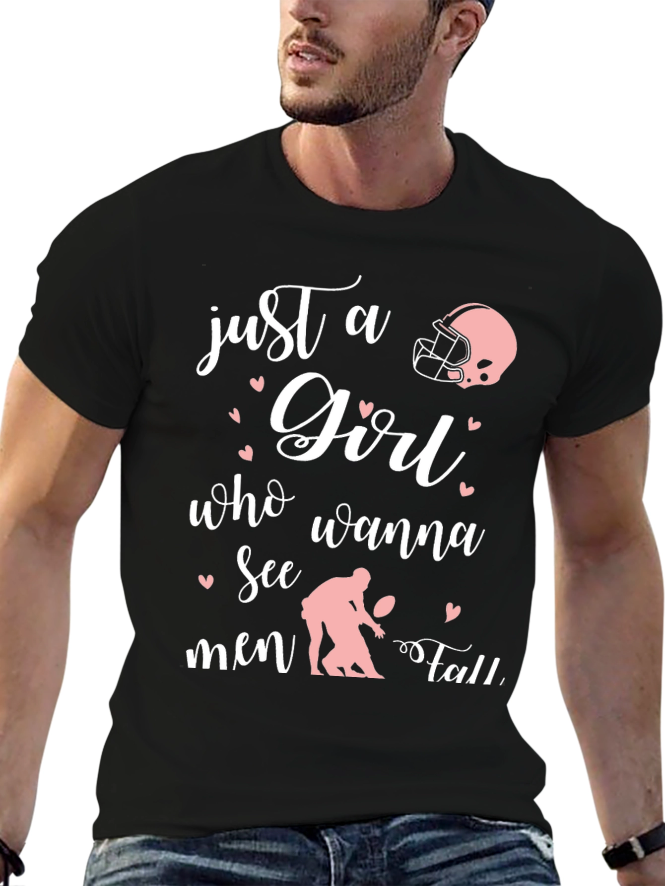 Black Just A Girl Who Wanna See Men Fall Football T-Shirt view 6