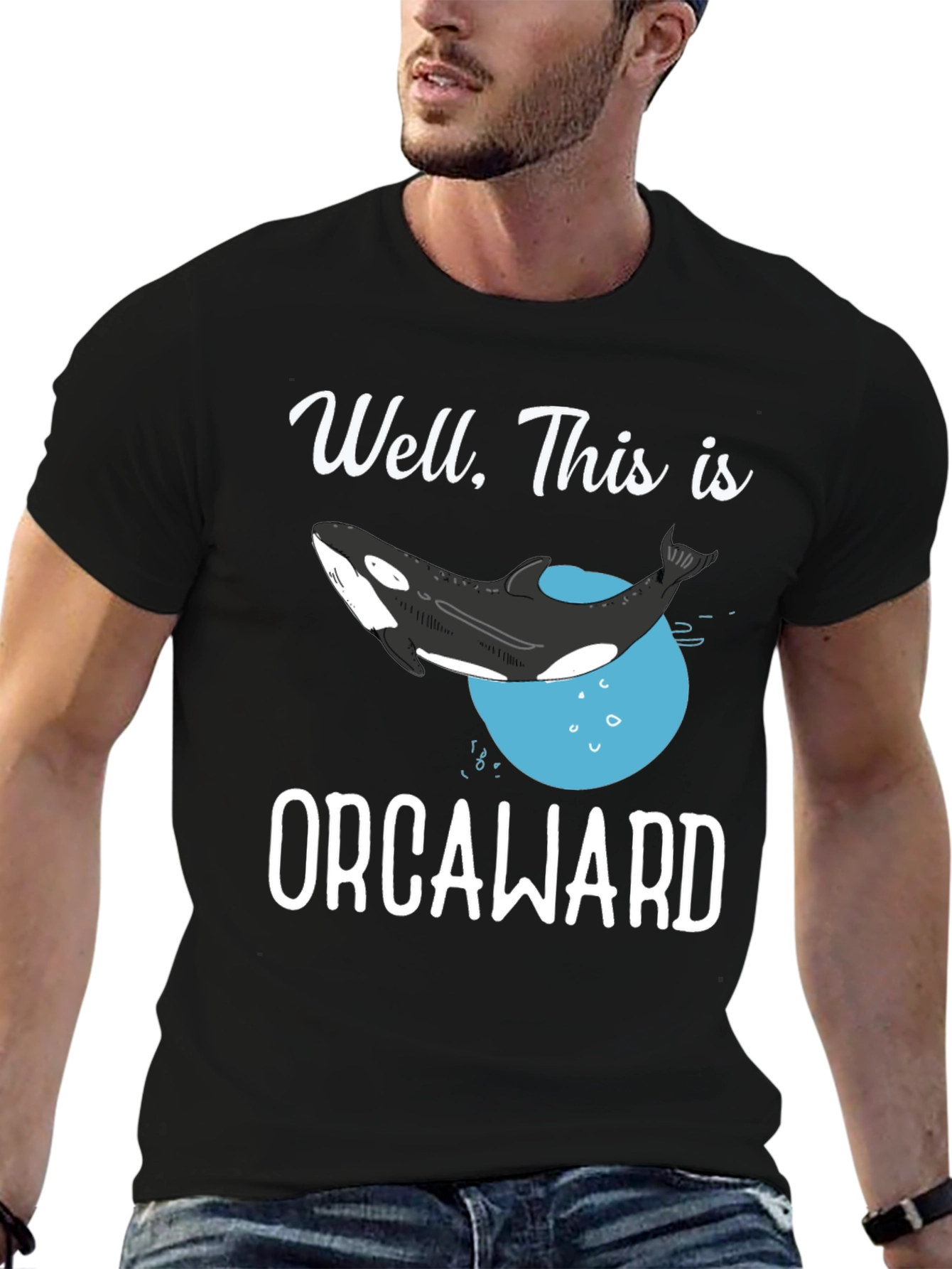Black Orcaward T-Shirt - Funny Orca Whale Graphic Tee view 6