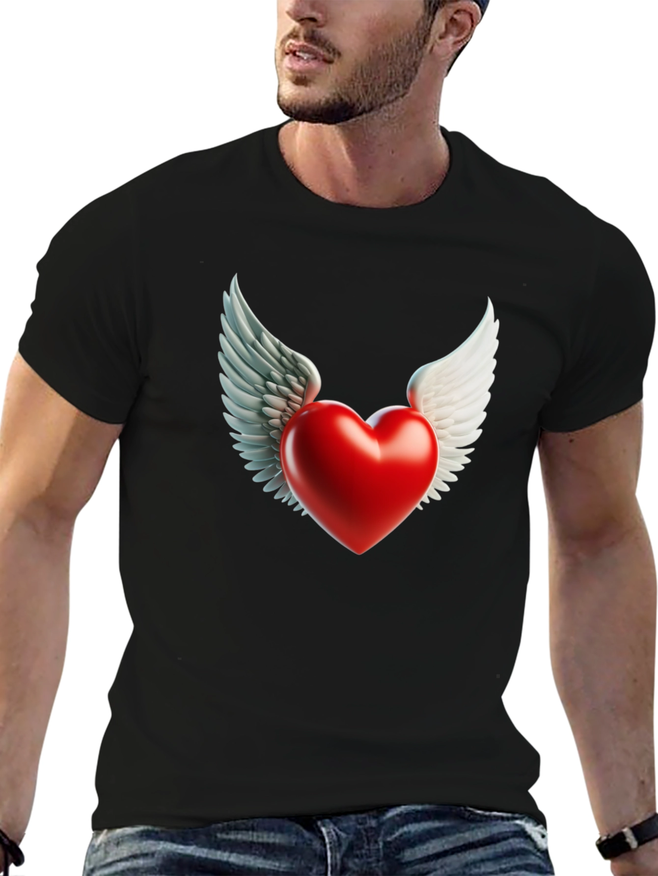 Black Winged Heart Graphic Tee - Black Cotton Blend view 6