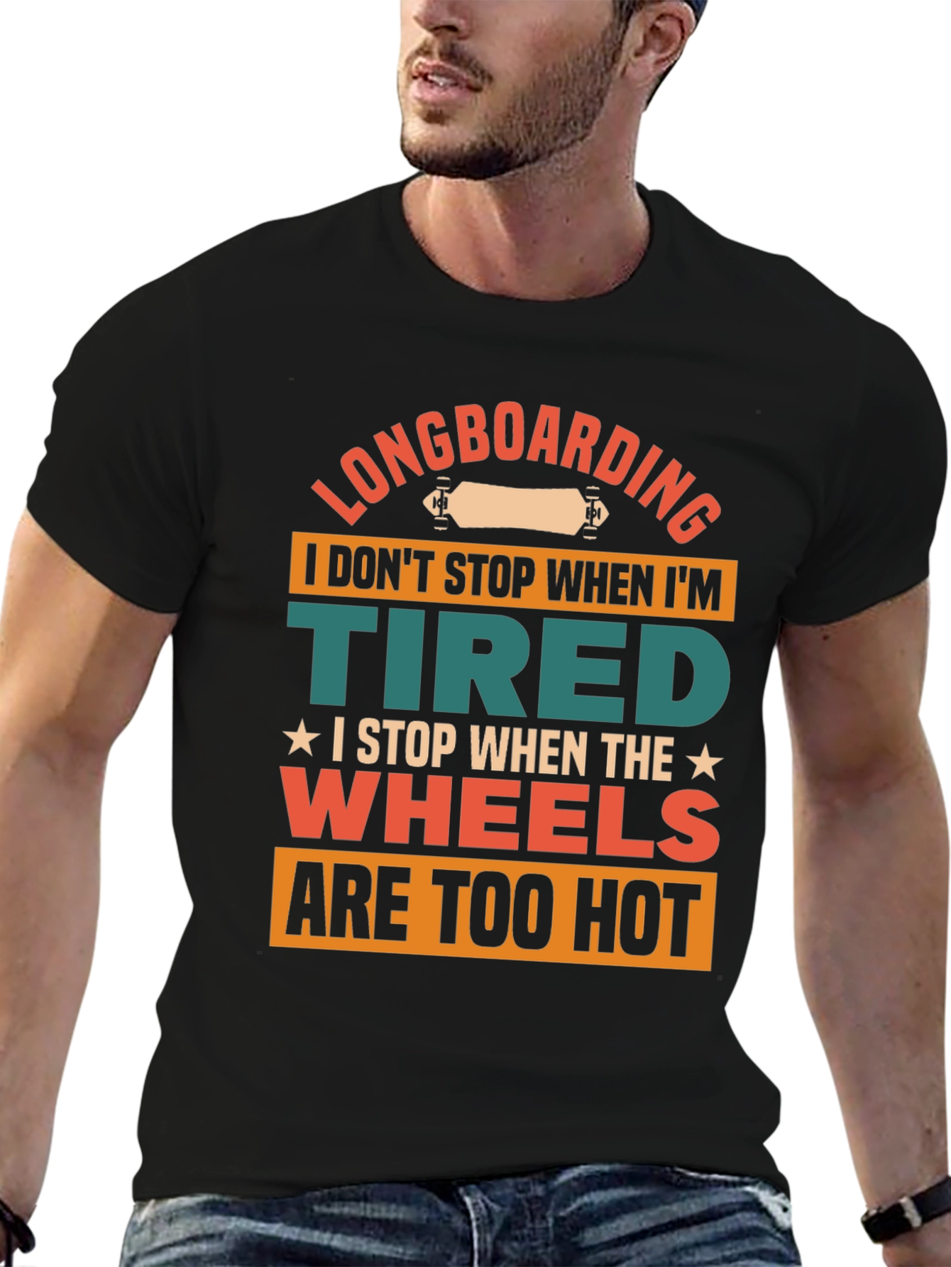 Black Longboarding Lover's T-Shirt: Wheels Too Hot! view 6