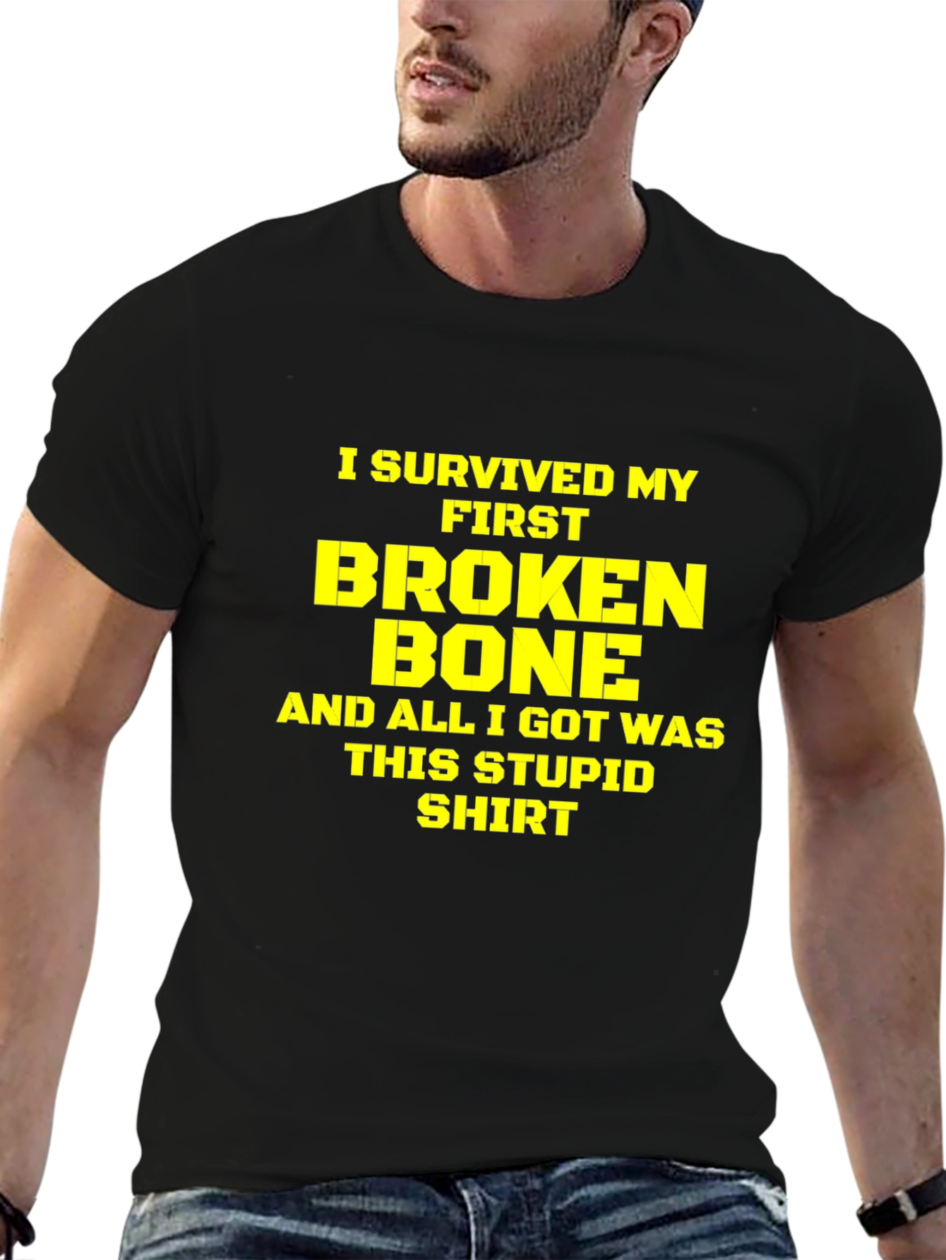 Black I Survived My First Broken Bone T-Shirt view 6