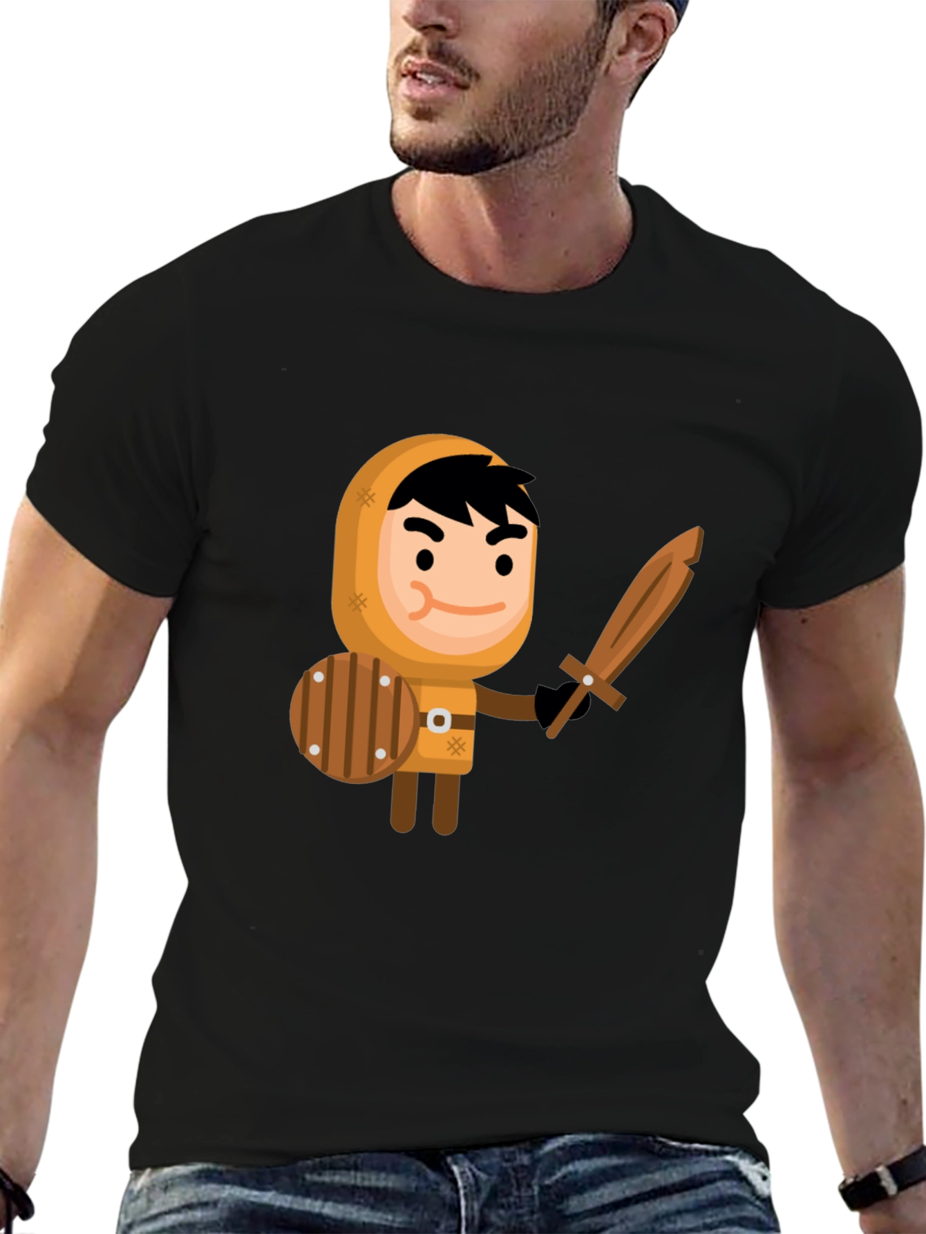 Black Cartoon Knight Graphic Tee - Fun, Unique Design view 6