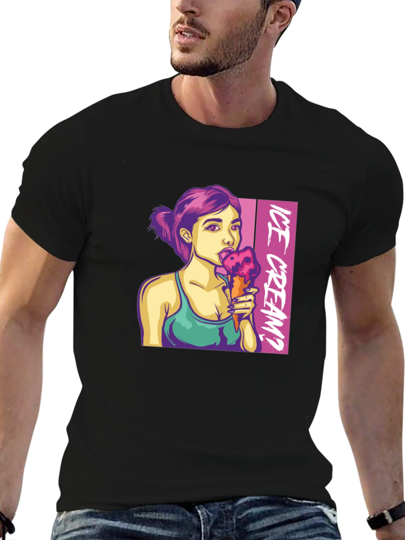 Black Ice Cream Girl Graphic T-Shirt - Stylish Unisex Tee view 6
