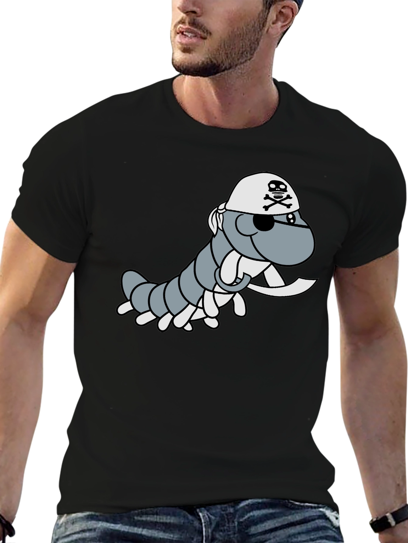 Black Pirate Centipede Graphic Tee - Black Cotton T-Shirt view 6