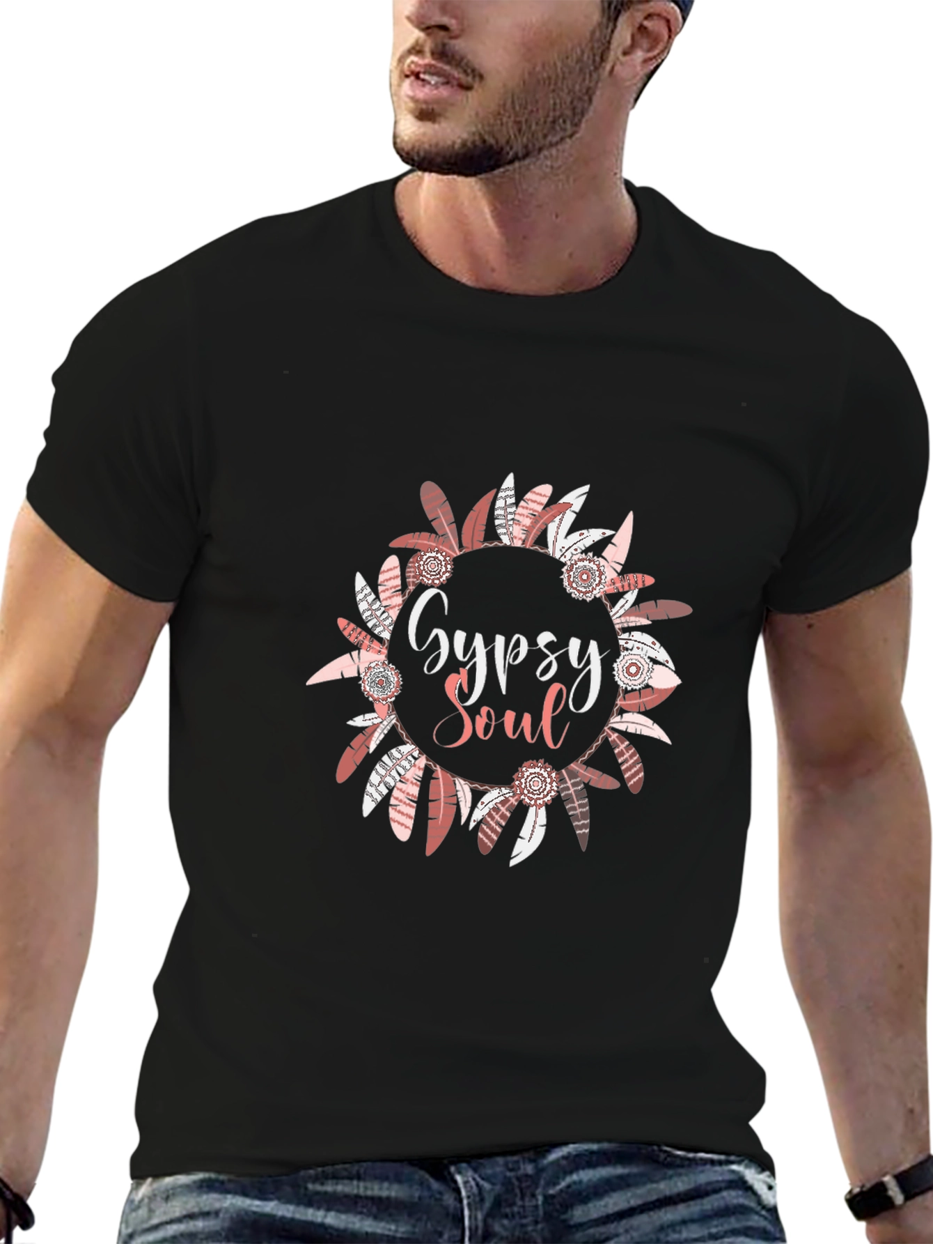 Black Gypsy Soul Feather Wreath Graphic Tee view 6