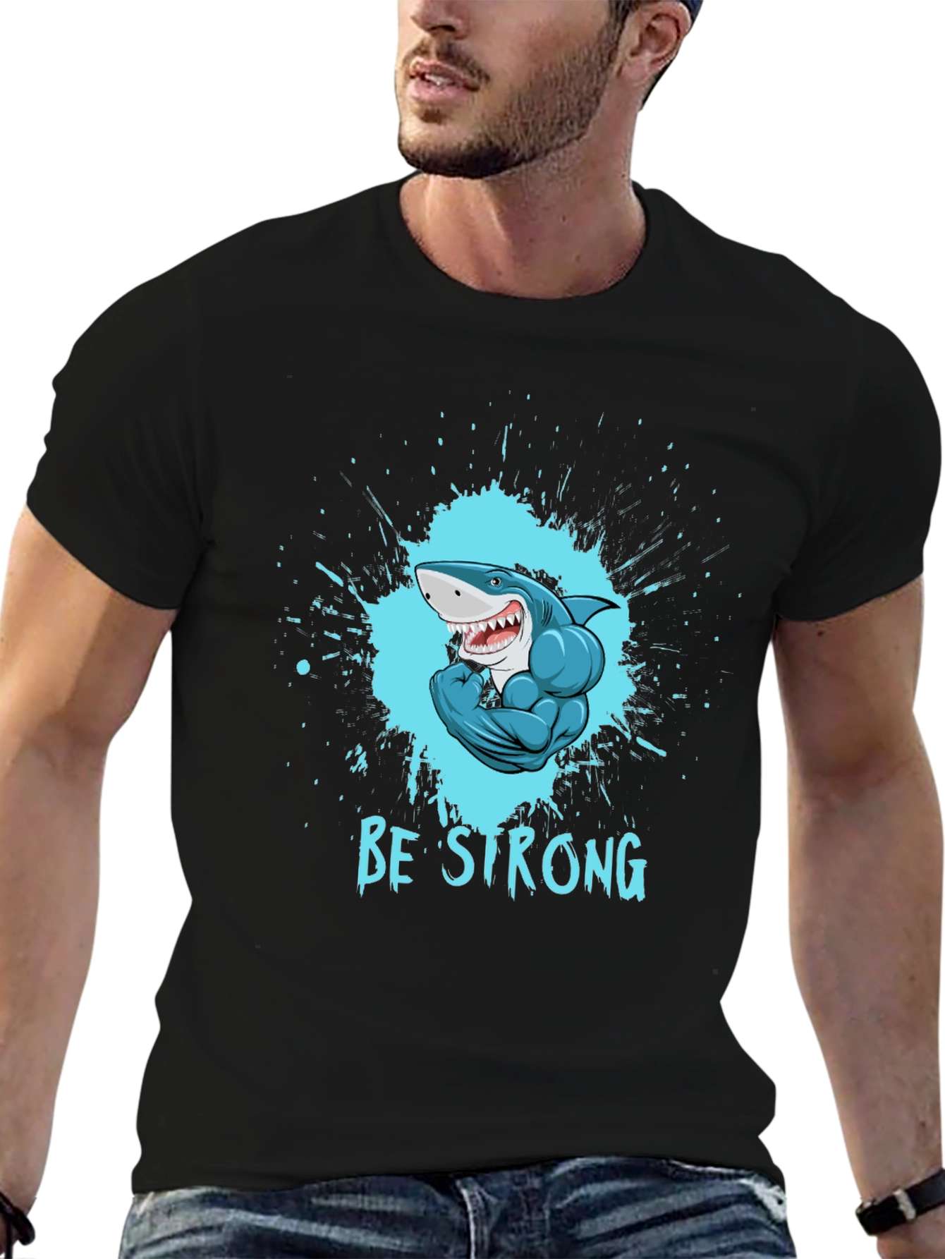 Black Be Strong Shark Graphic Tee view 6