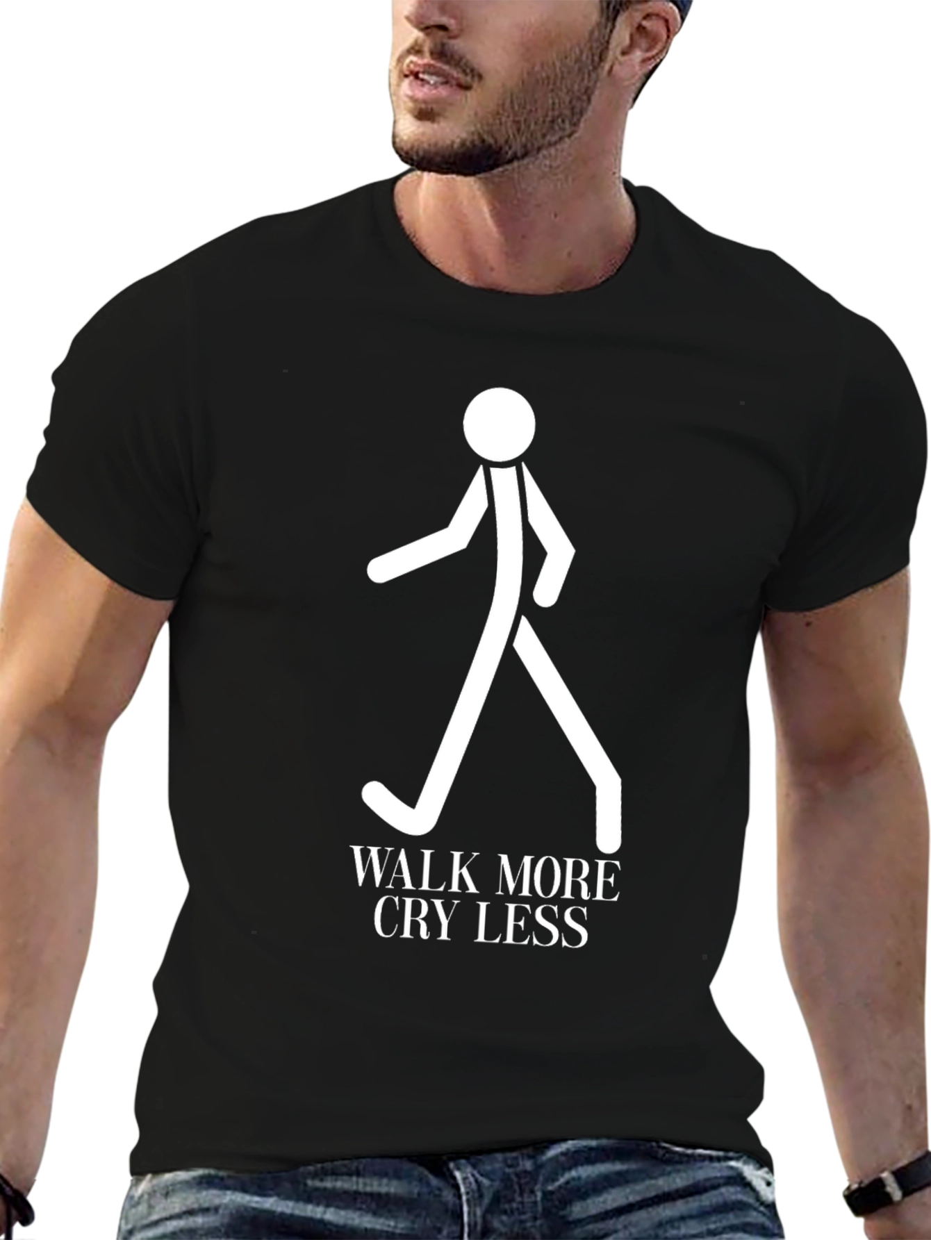 Black Walk More Cry Less Graphic Tee - Black Cotton Casual T-Shirt view 6