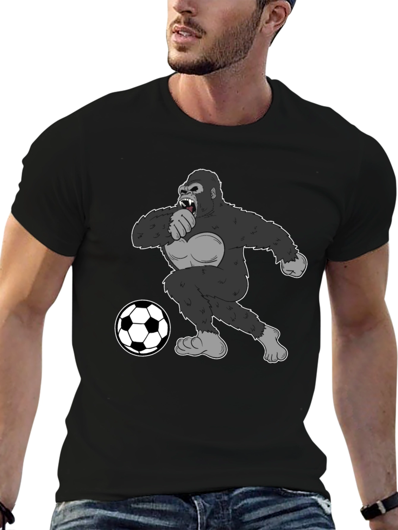 Black Gorilla Soccer Fan T-Shirt - Black Graphic Tee view 6
