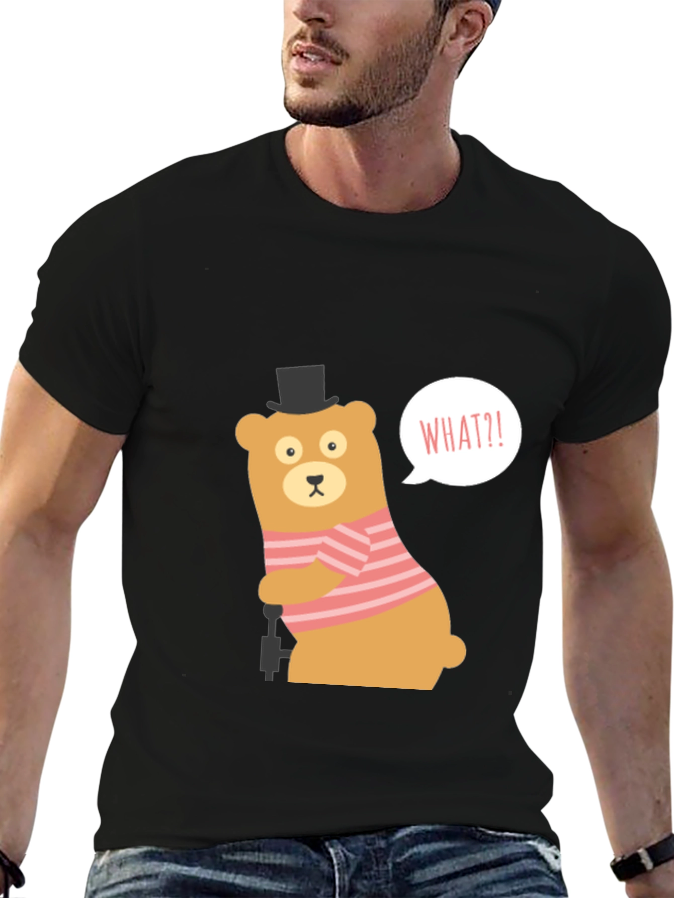 Black Funny Bear What?! Graphic Tee - Black view 6