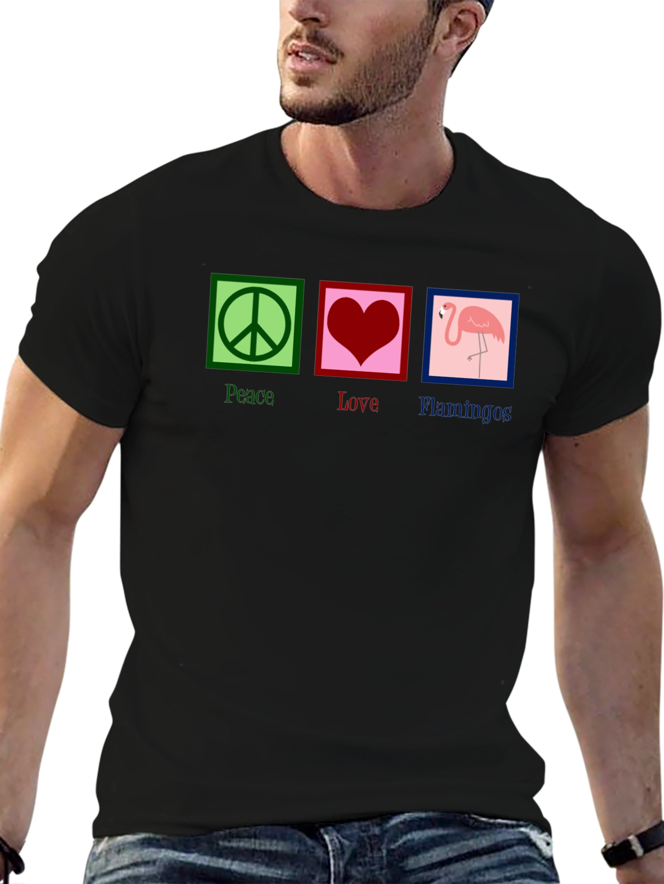 Black Peace Love Flamingos Graphic Tee view 6