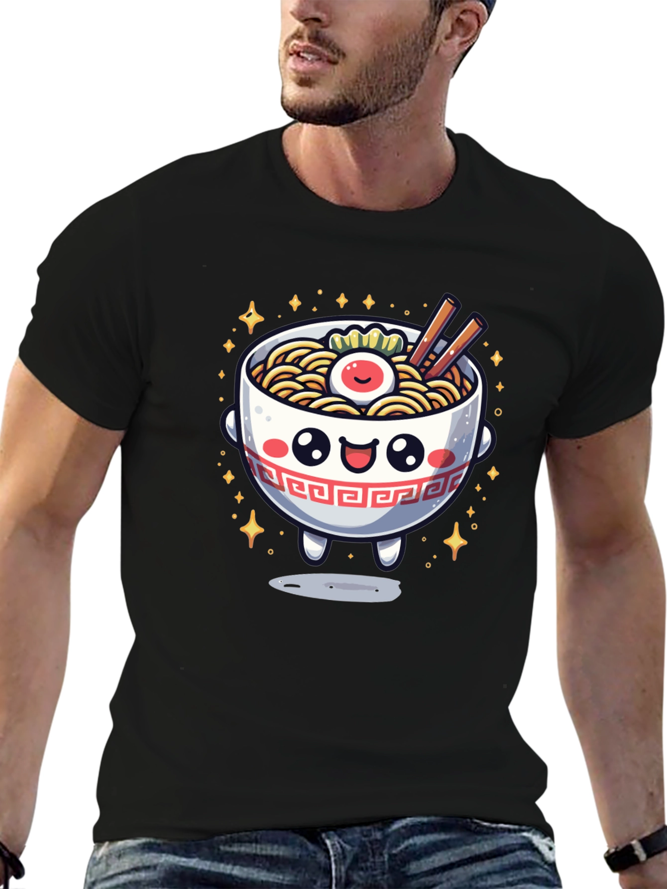 Black Kawaii Ramen Bowl T-Shirt view 6