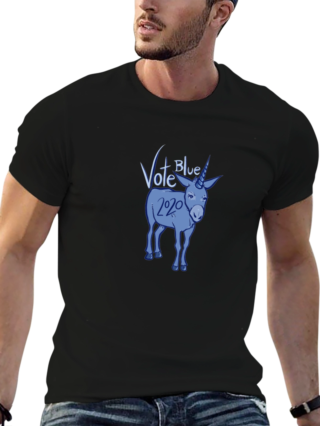 Black Vote Blue 2020 Democrat Donkey Unicorn Graphic T-Shirt view 6