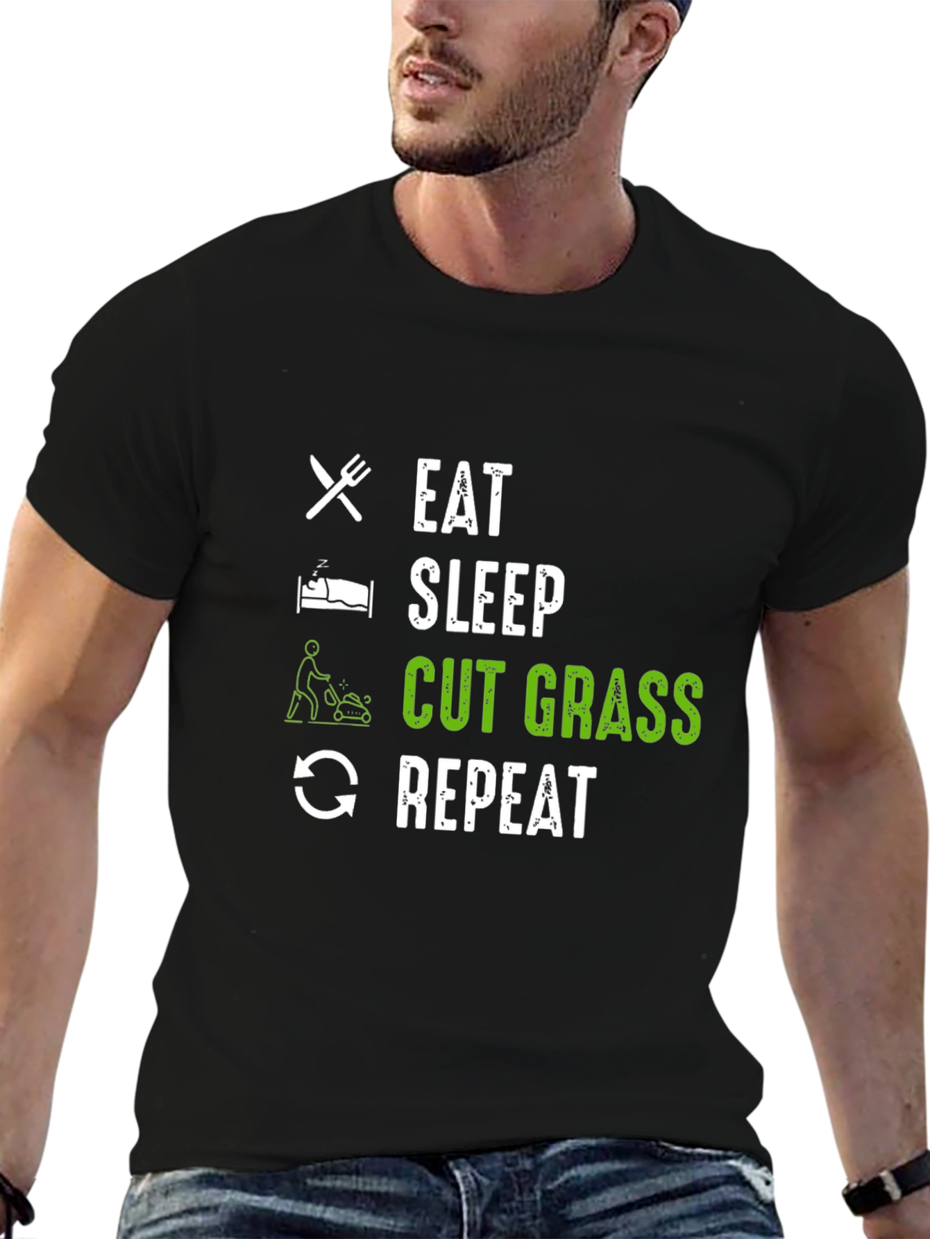 Black Eat Sleep Cut Grass Repeat Graphic Tee view 6
