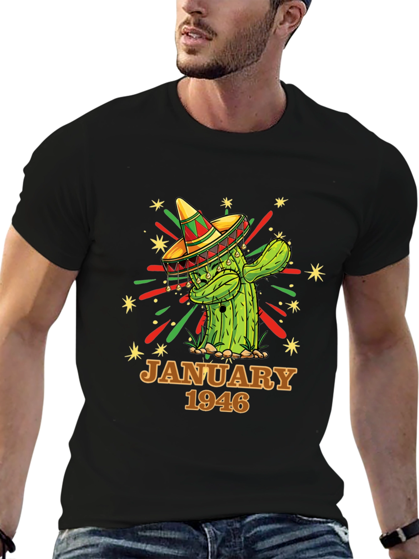Black Cactus January 1946 Birthday T-Shirt view 6