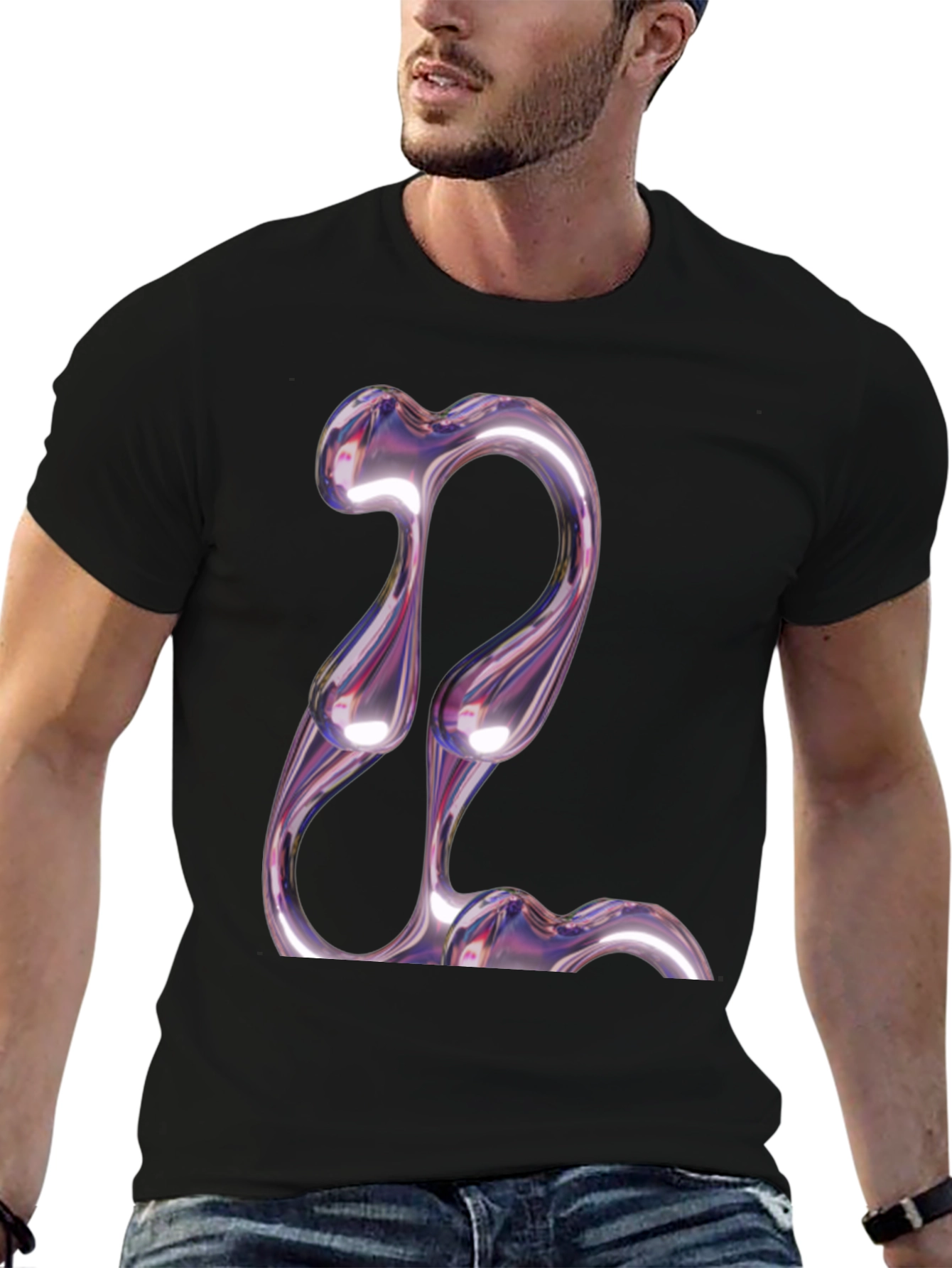 Black Abstract Chrome Graphic Tee - Modern Style view 6