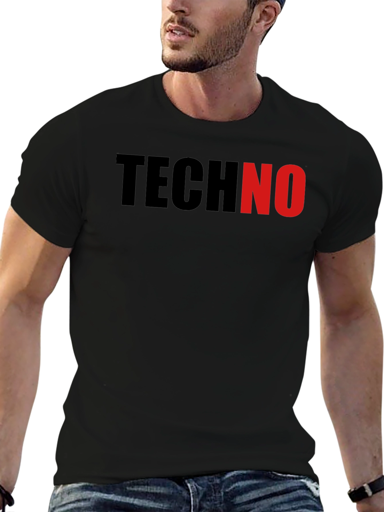 Black Techno T-Shirt - Black Crew Neck Tee view 6