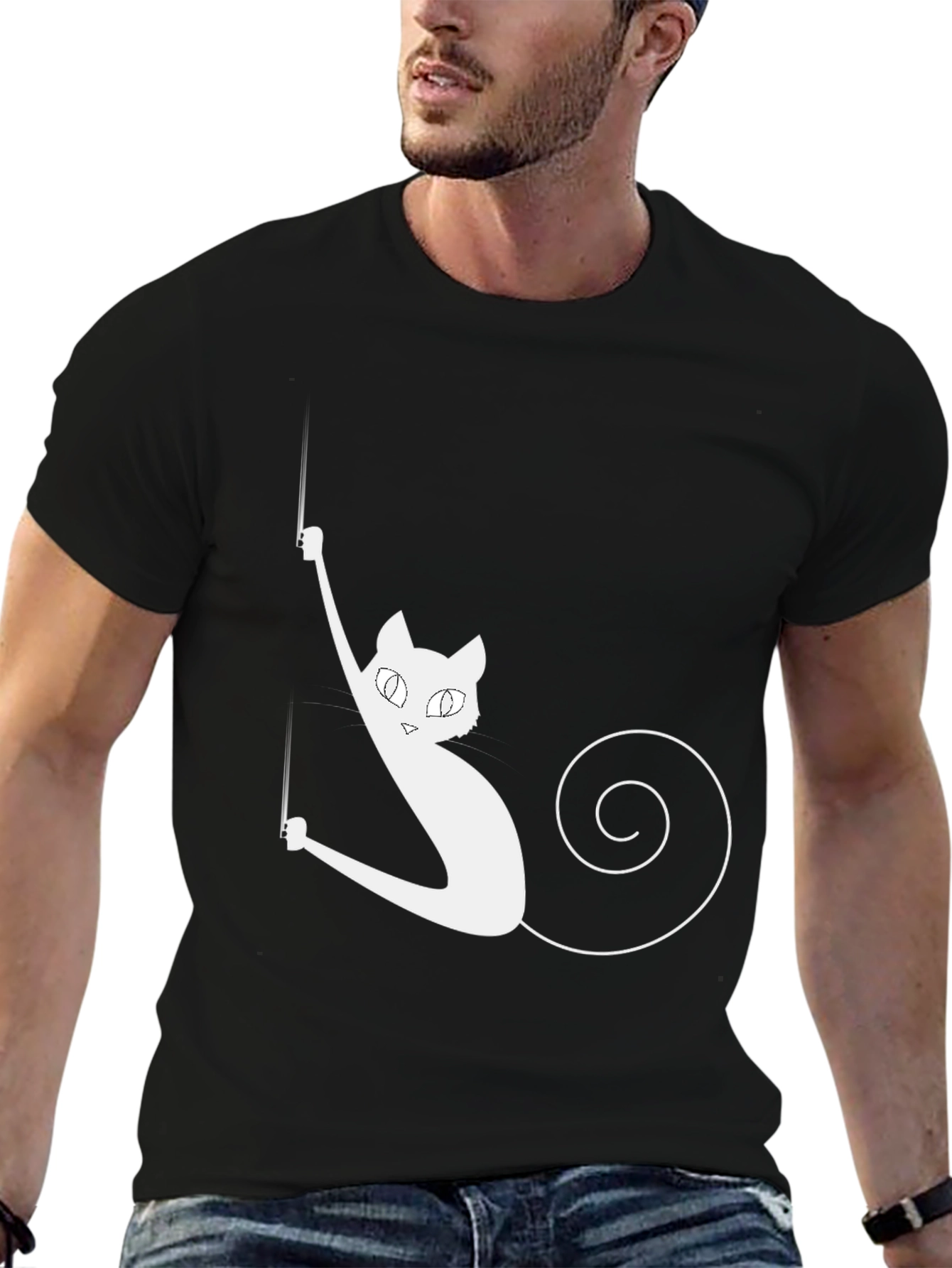 Black Hanging Cat Graphic T-Shirt - Fun Novelty Tee view 6