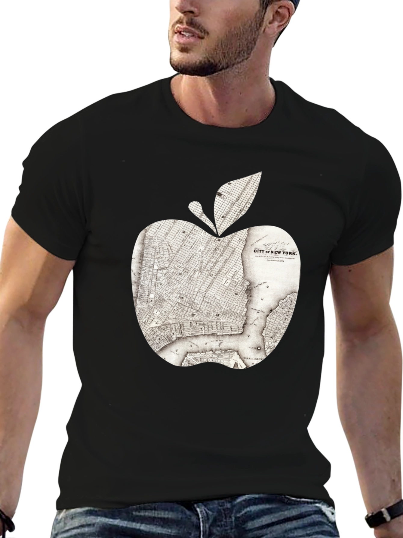 Black New York Apple Map Graphic Tee view 6