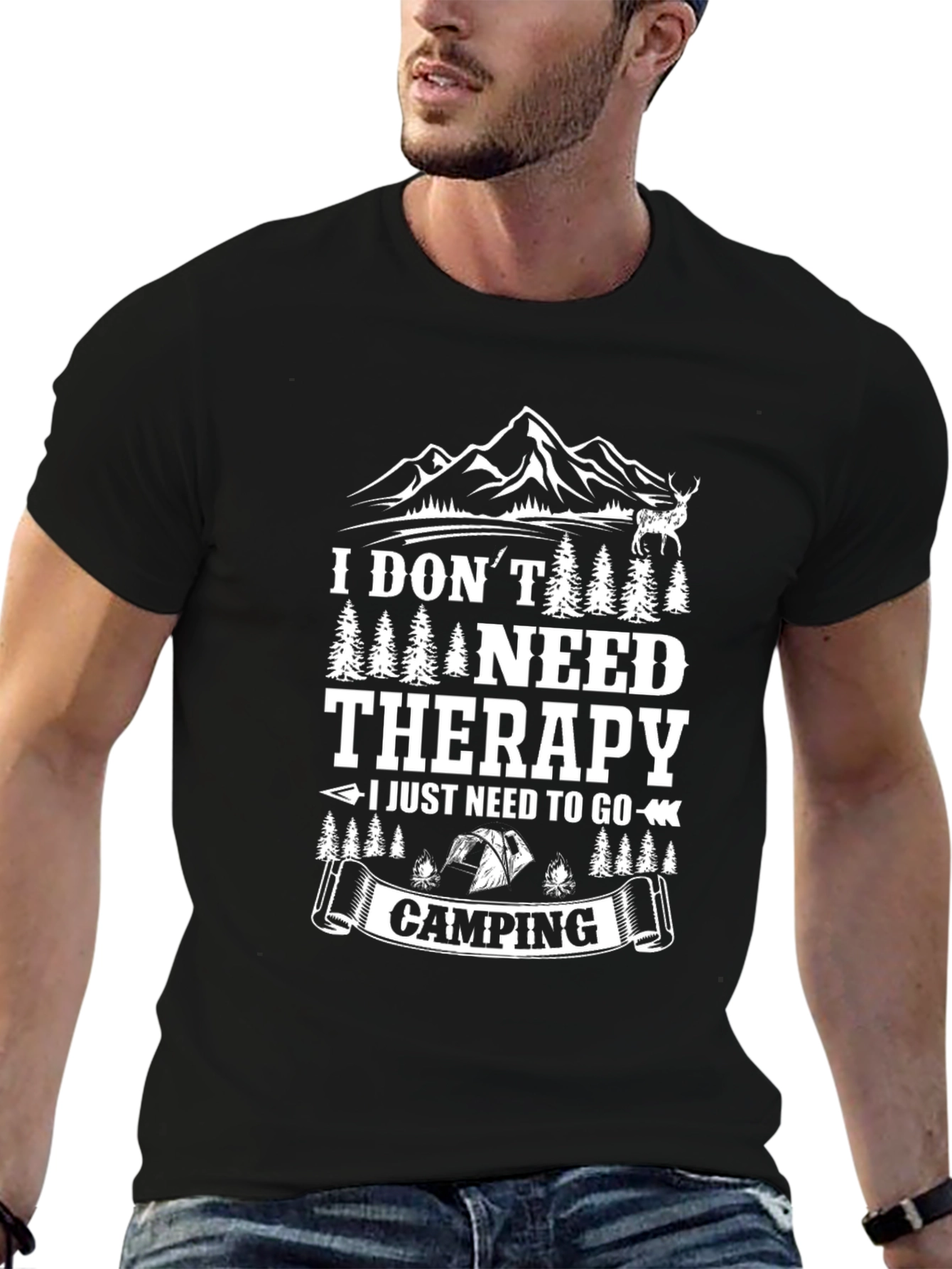 Black Camping Therapy Graphic T-Shirt view 6