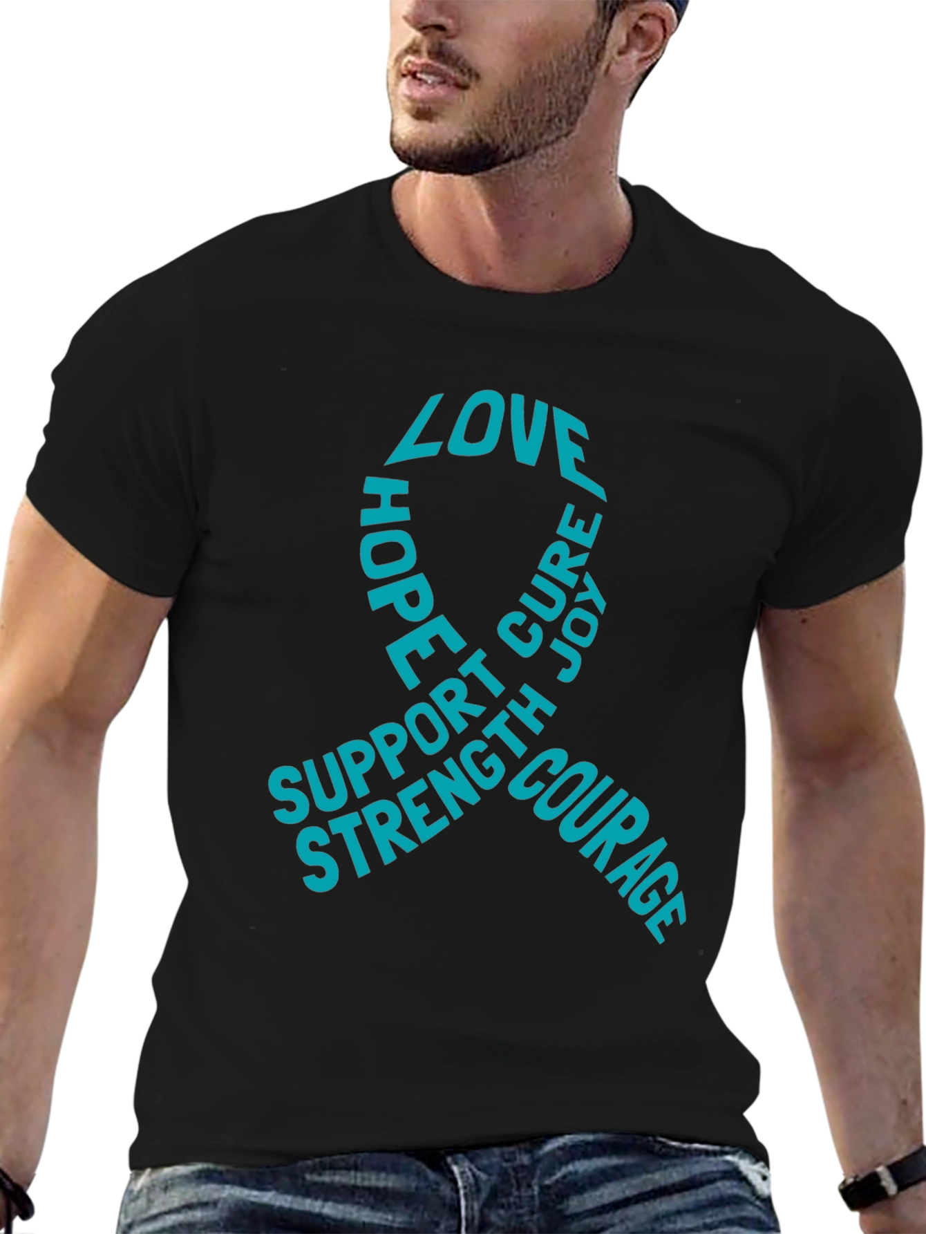 Black Love Hope Cure T-Shirt - Support, Strength, Courage view 6