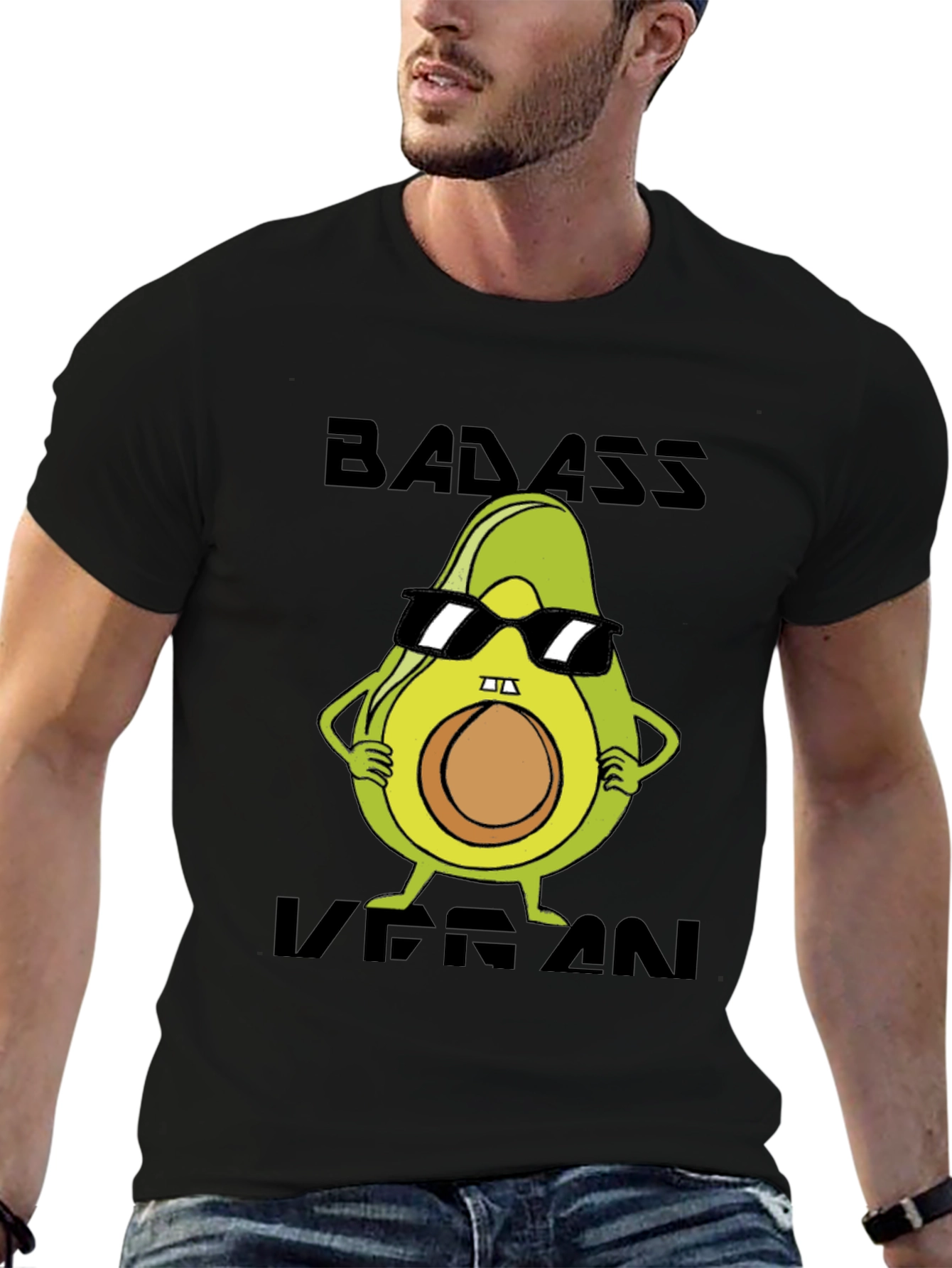 Black Badass Vegan Avocado T-Shirt view 6