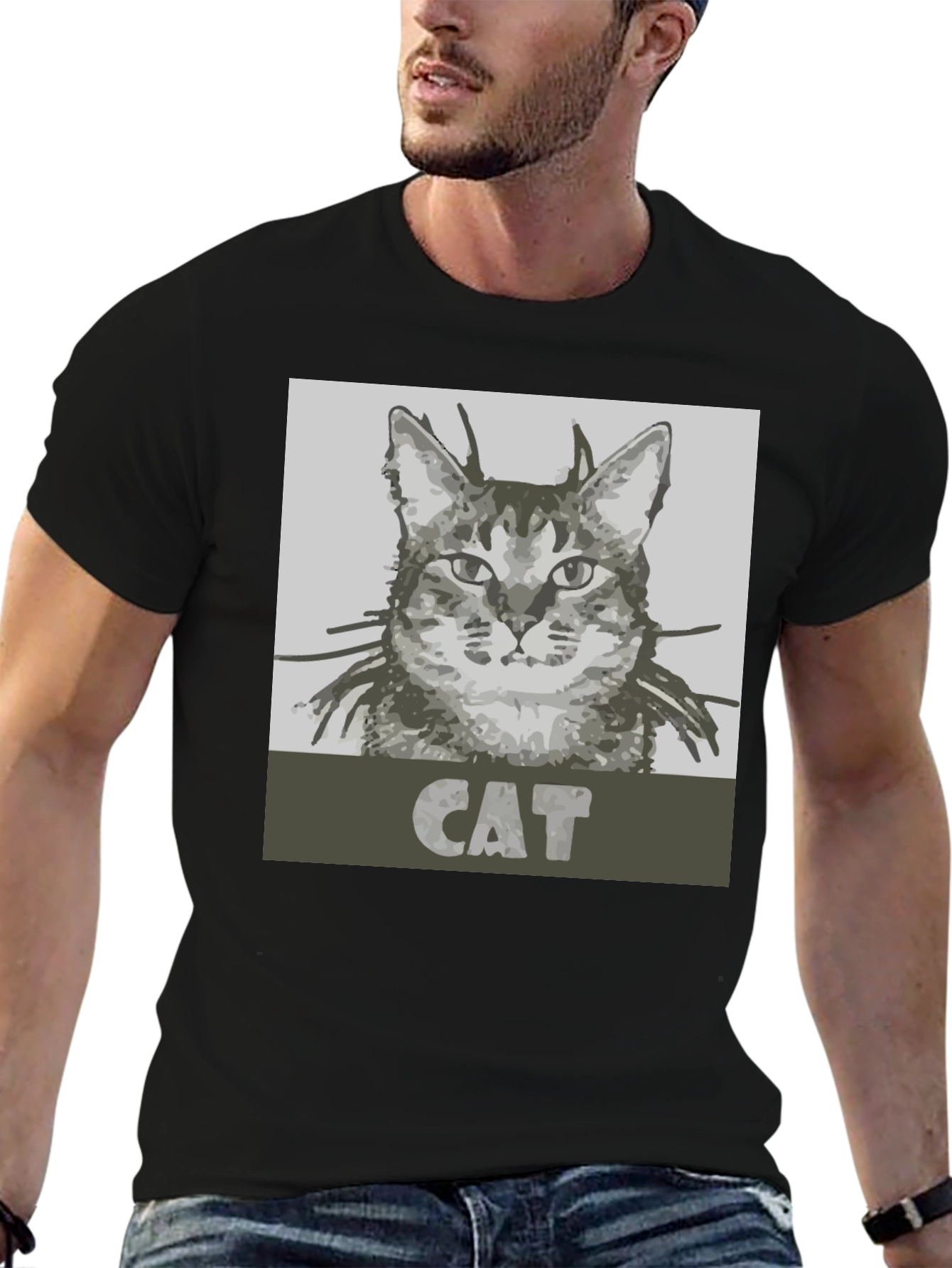 Black Cool Cat Graphic Tee - Black Unisex T-Shirt view 6