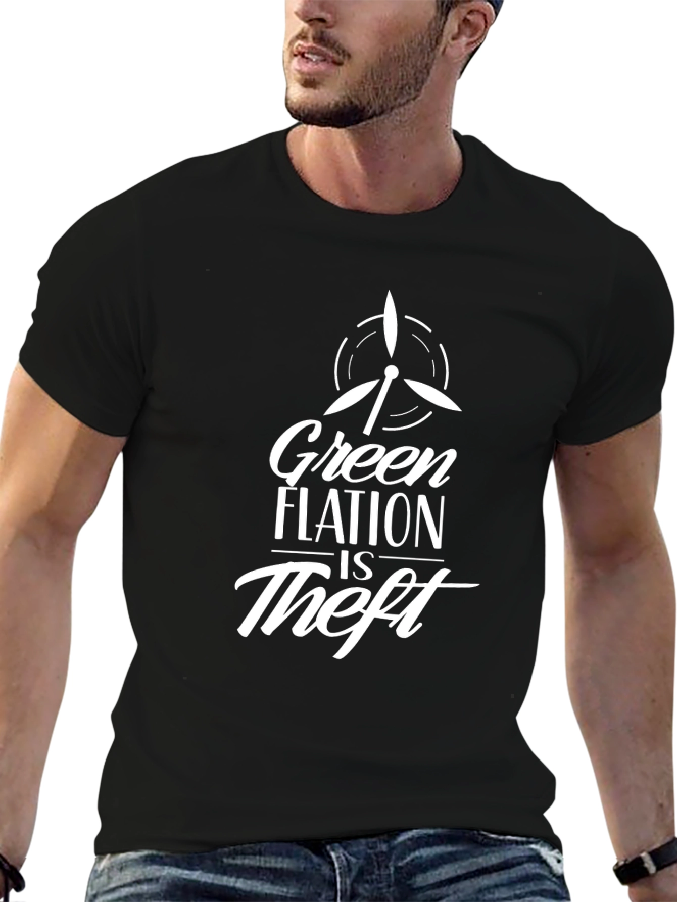 Black Greenflation is Theft Black T-Shirt view 6