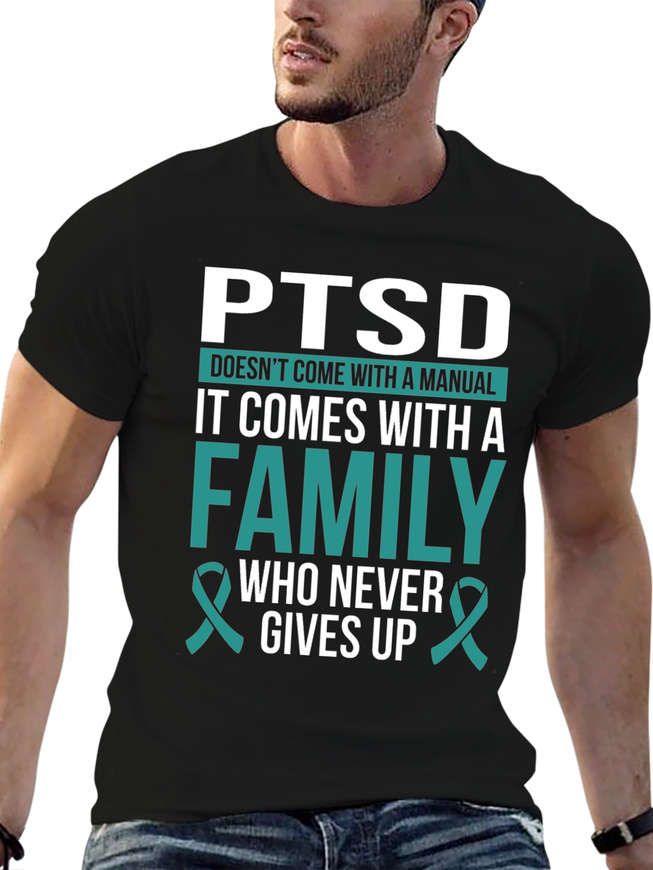 Black PTSD Awareness T-Shirt - Family Support view 6