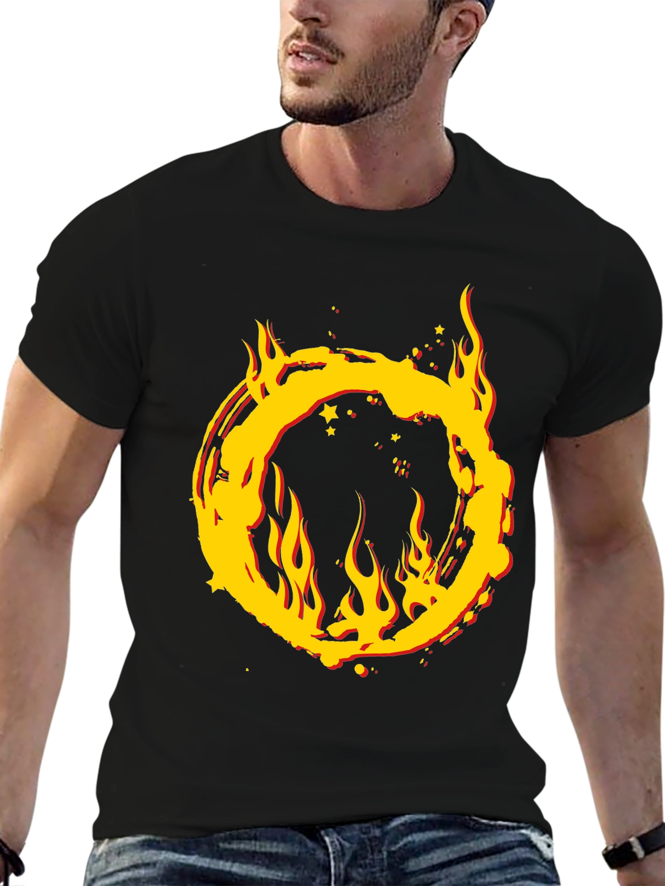 Black Fiery Ring Graphic T-Shirt - Bold Statement Tee view 6