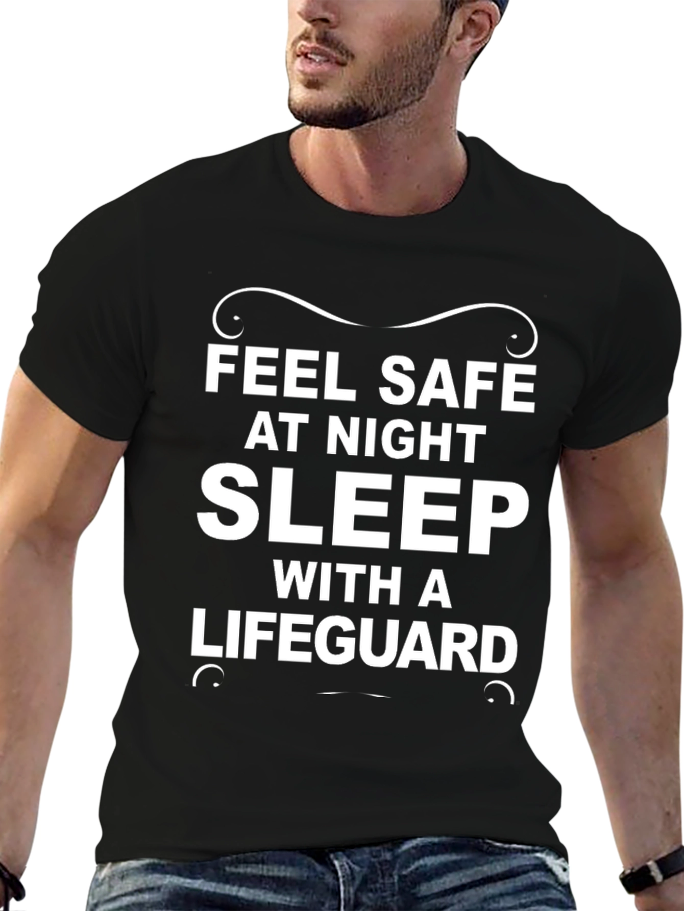 Black Feel Safe Sleep With a Lifeguard Black Tee view 6