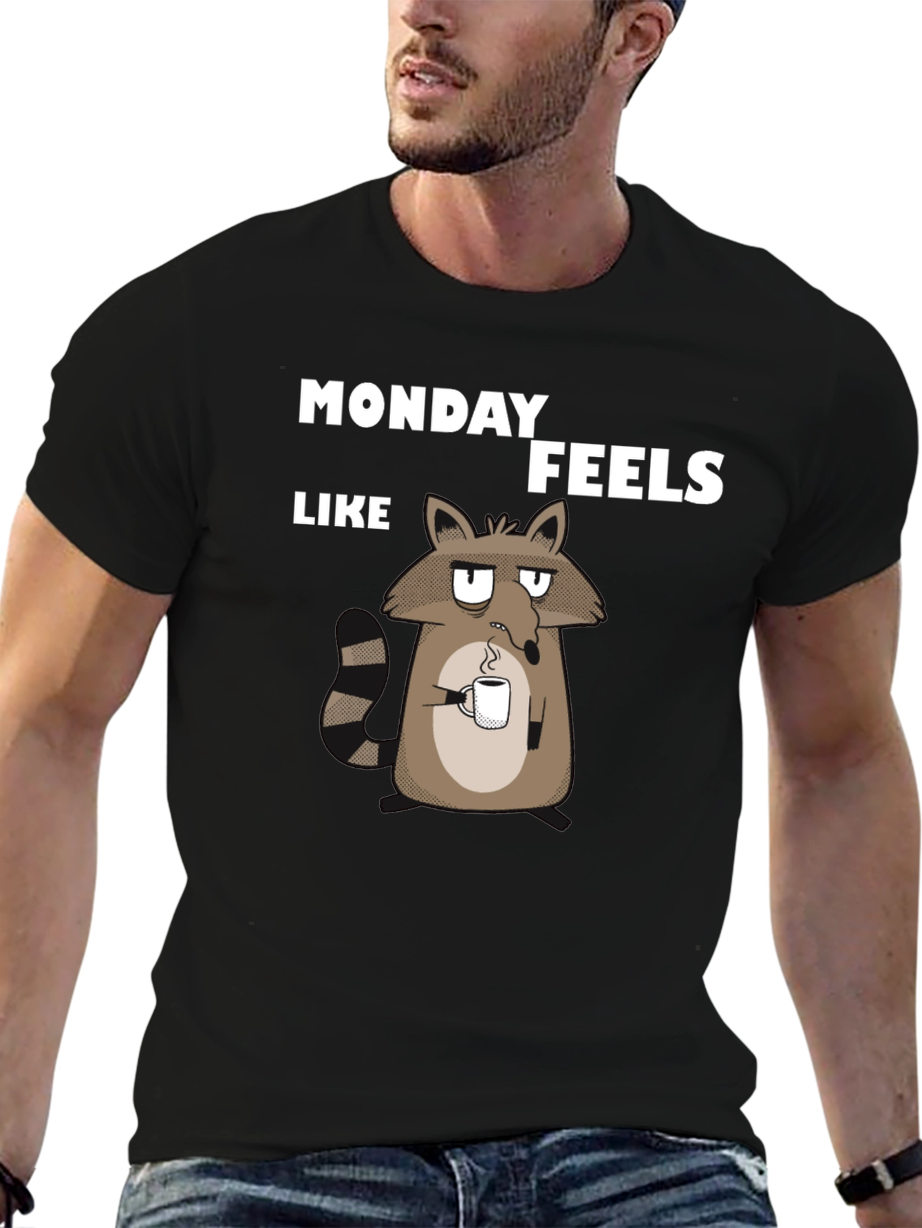 Black Monday Feels Raccoon T-Shirt - Funny Graphic Tee view 6